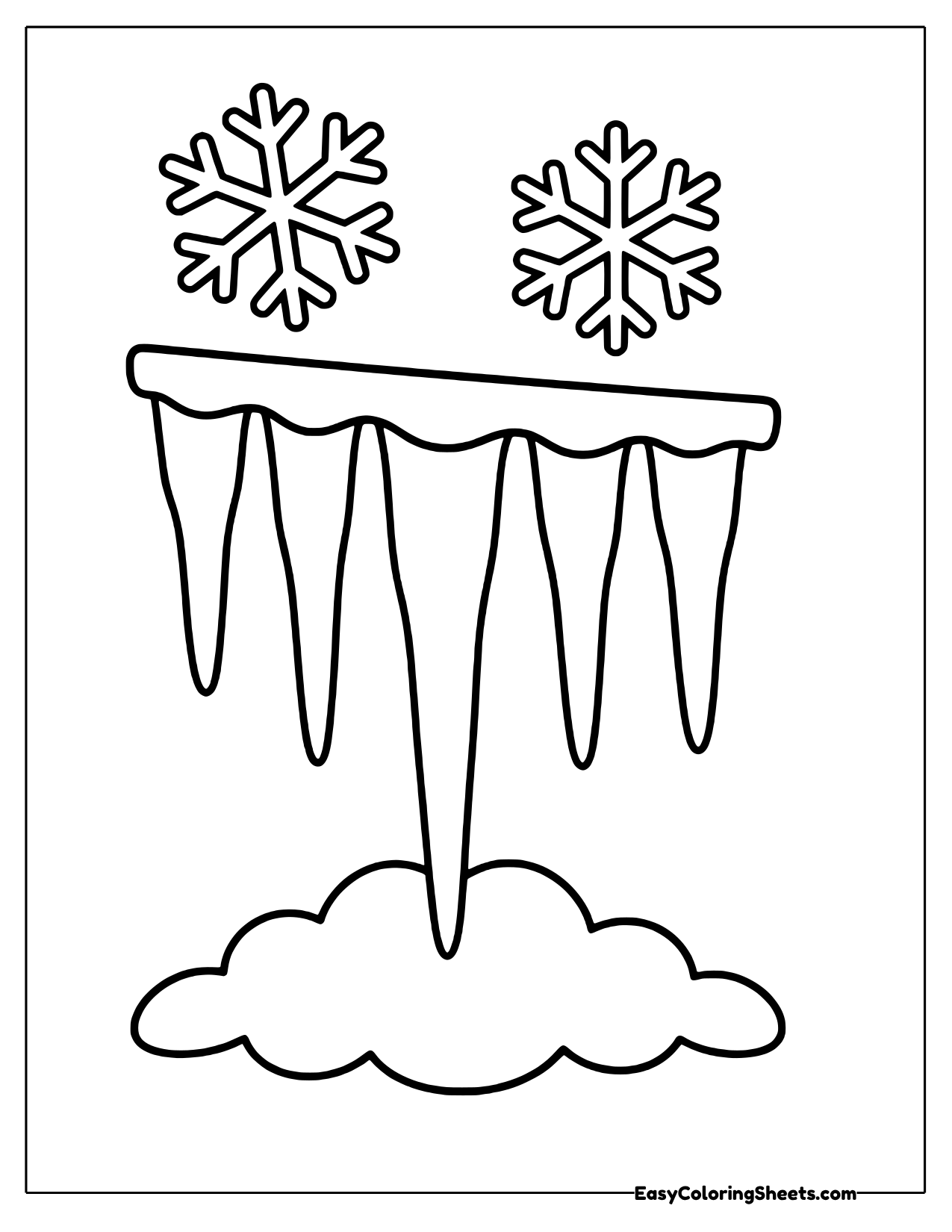 Row of tall icicles hanging over snow