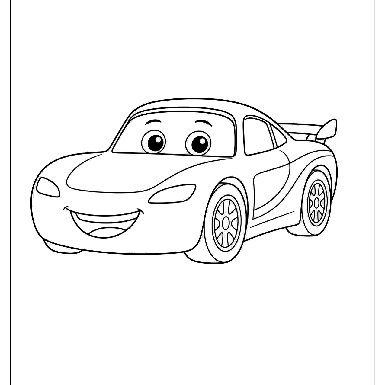 Cute race car character with big eyes