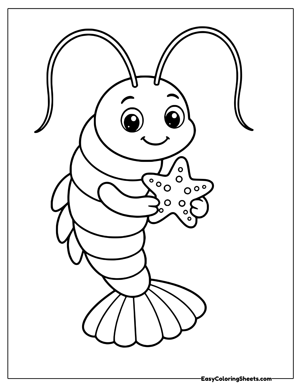 Upright shrimp holding a small starfish