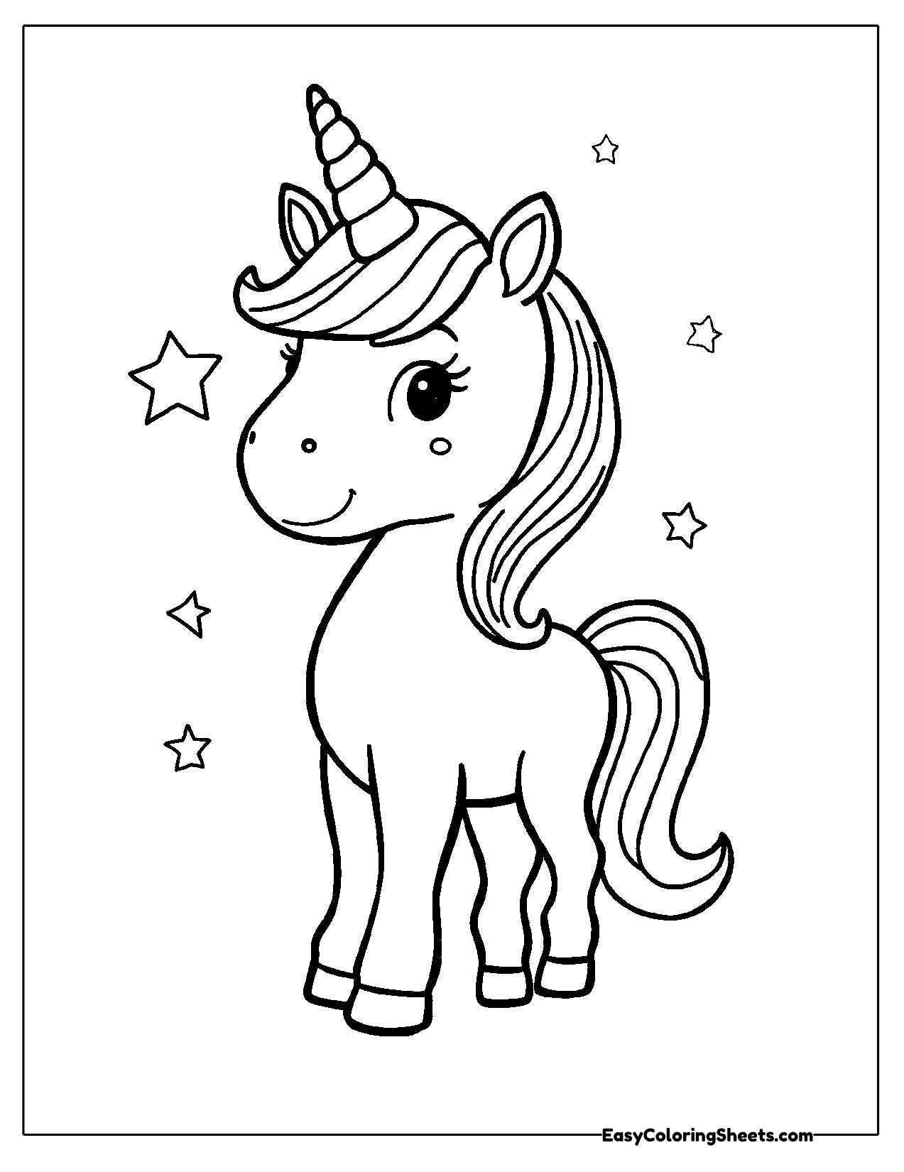Unicorn standing among little stars