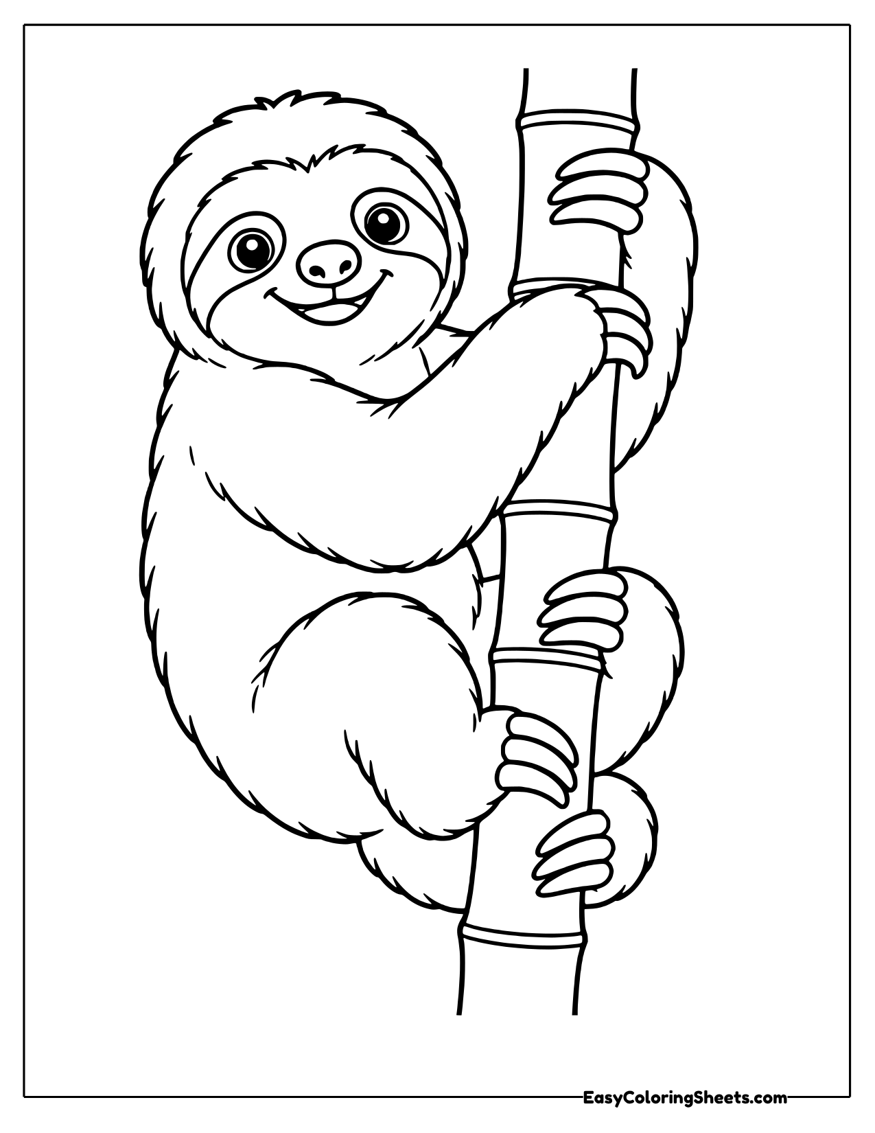 Sloth climbing up a tall bamboo stalk