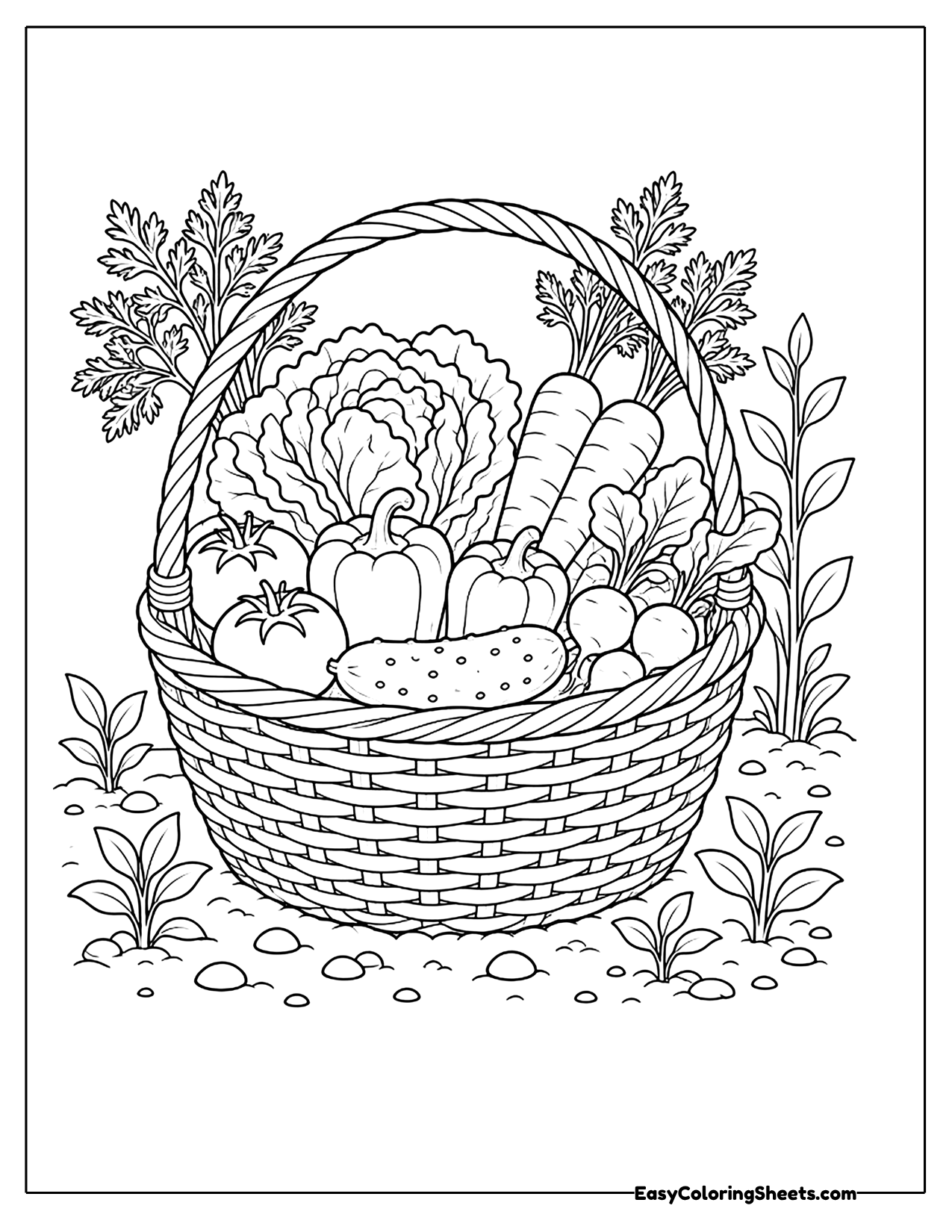 Garden vegetable basket overflowing with produce