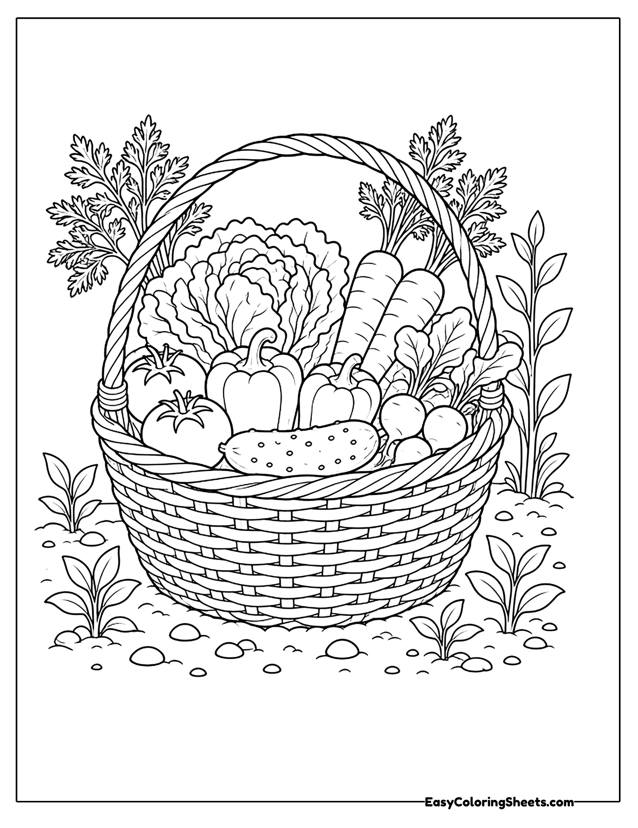 Garden vegetable basket overflowing with produce