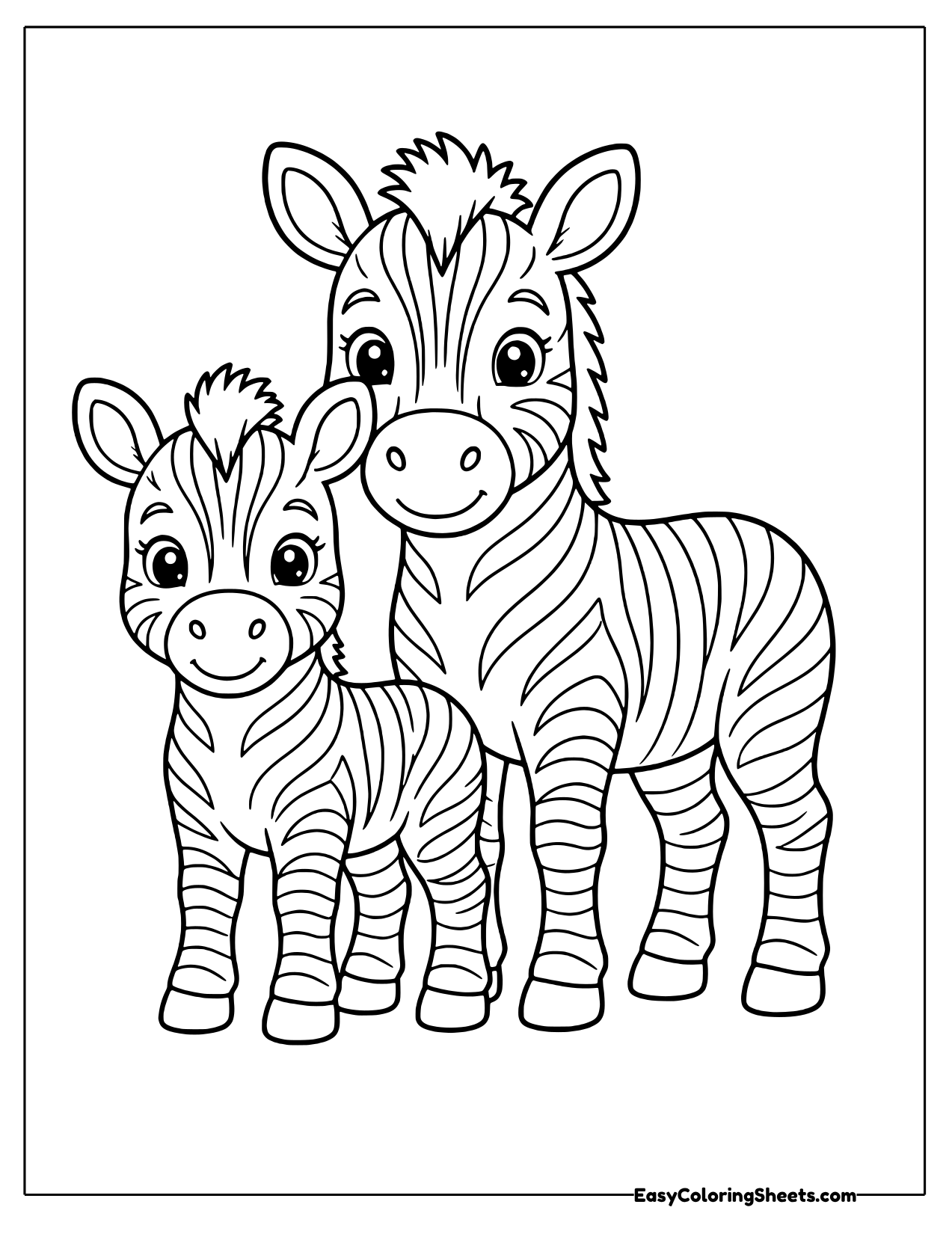 Mother zebra standing next to her young foal