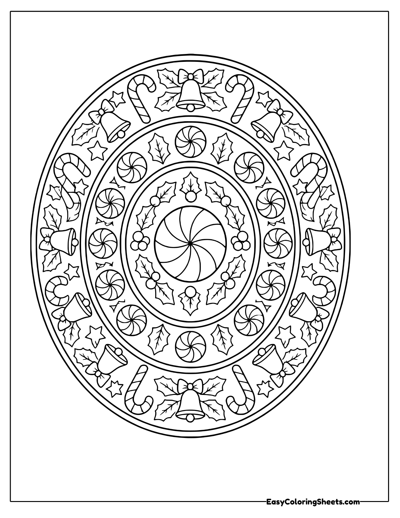 Peppermint candy oval Christmas mandala