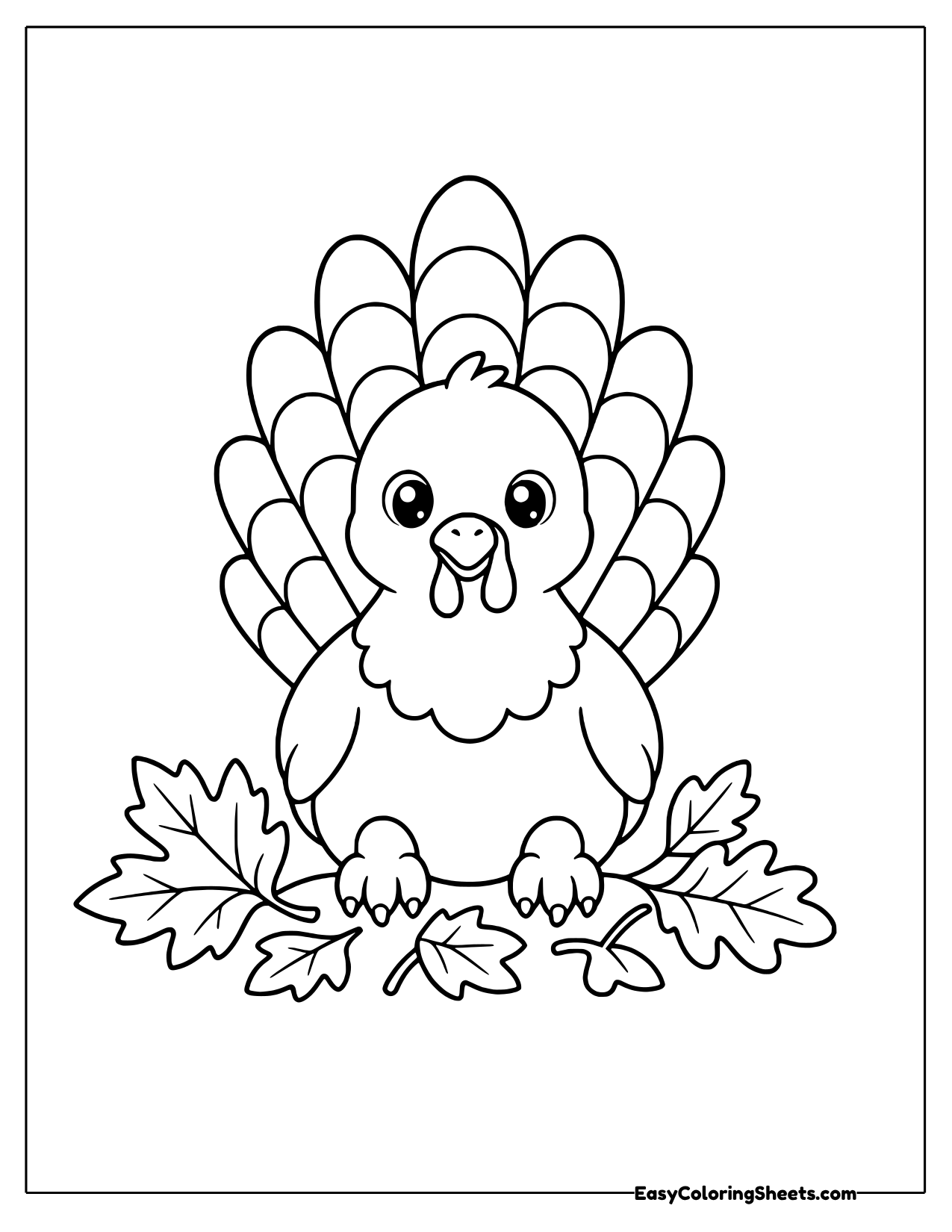 Turkey sitting upright among leaves