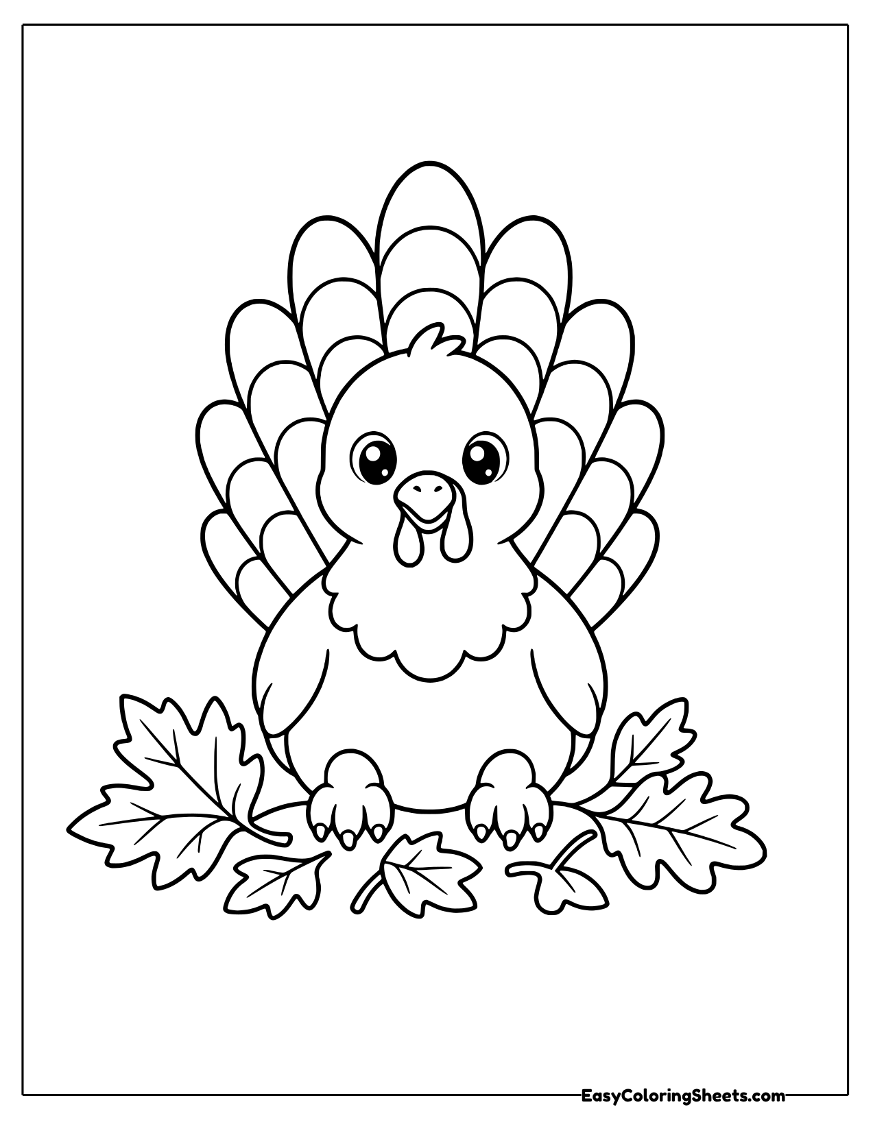 Turkey sitting upright among leaves