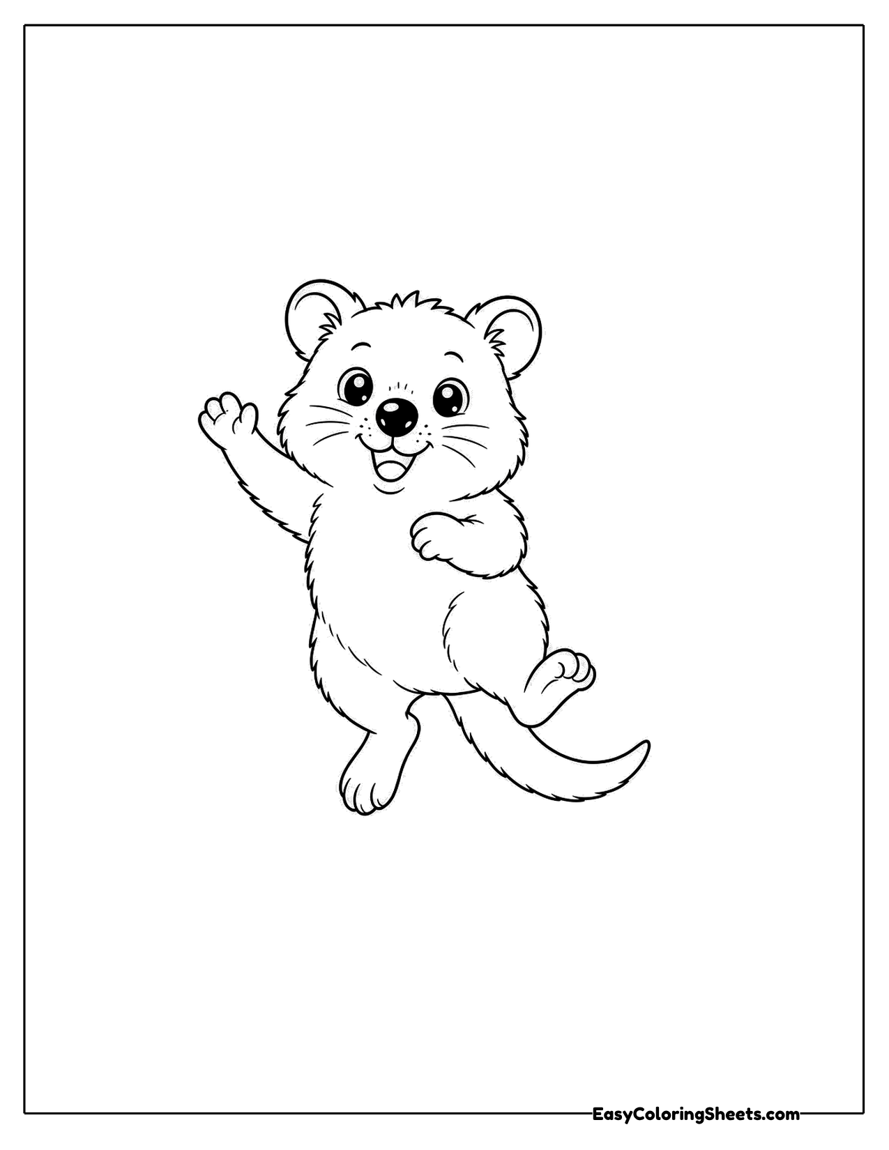 Quokka jumping with one paw up