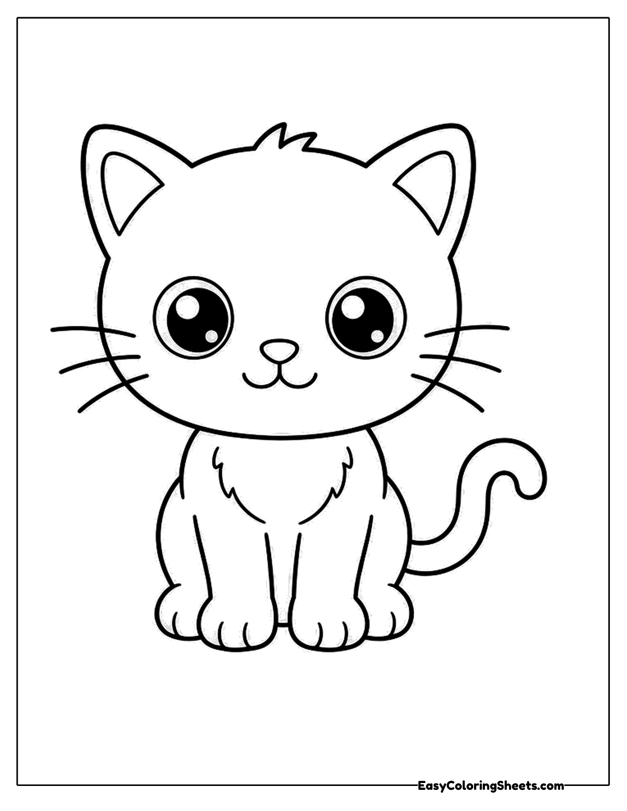 Cute cartoon cat sitting with its tail up