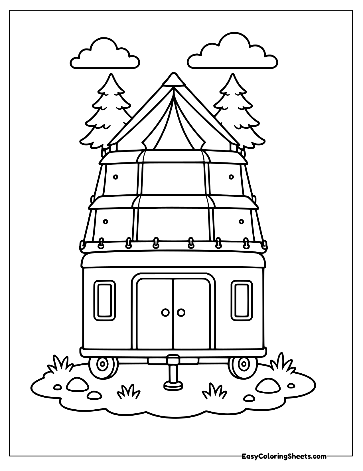Tall camper with a striped tent top