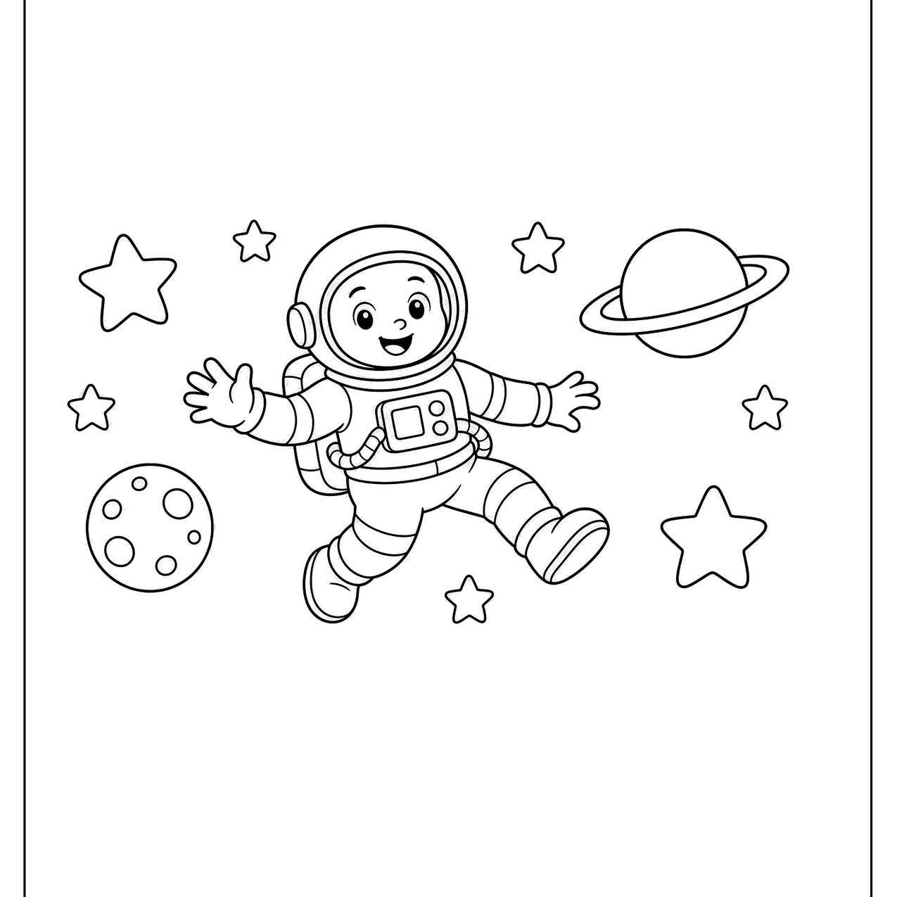 Astronaut floating among stars and planets