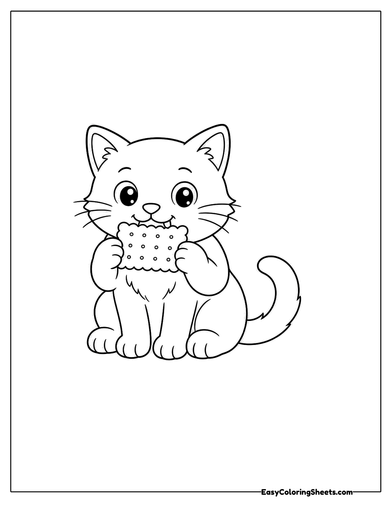 Cat Eating Cracker Coloring Sheet