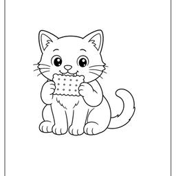 Cat Eating Cracker Coloring Sheet