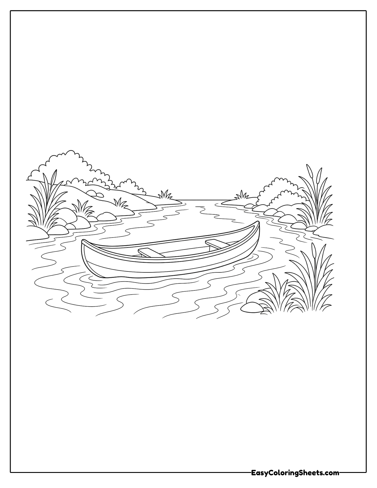 Canoe floating on a calm river