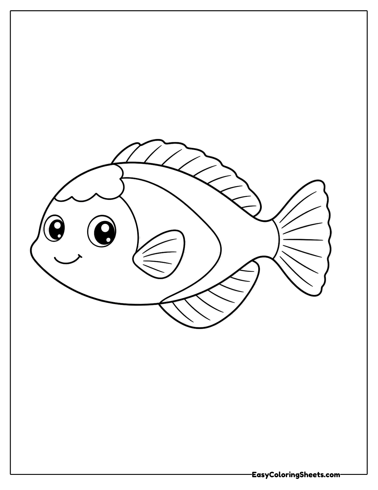 Rounded cartoon tang fish with a soft smile