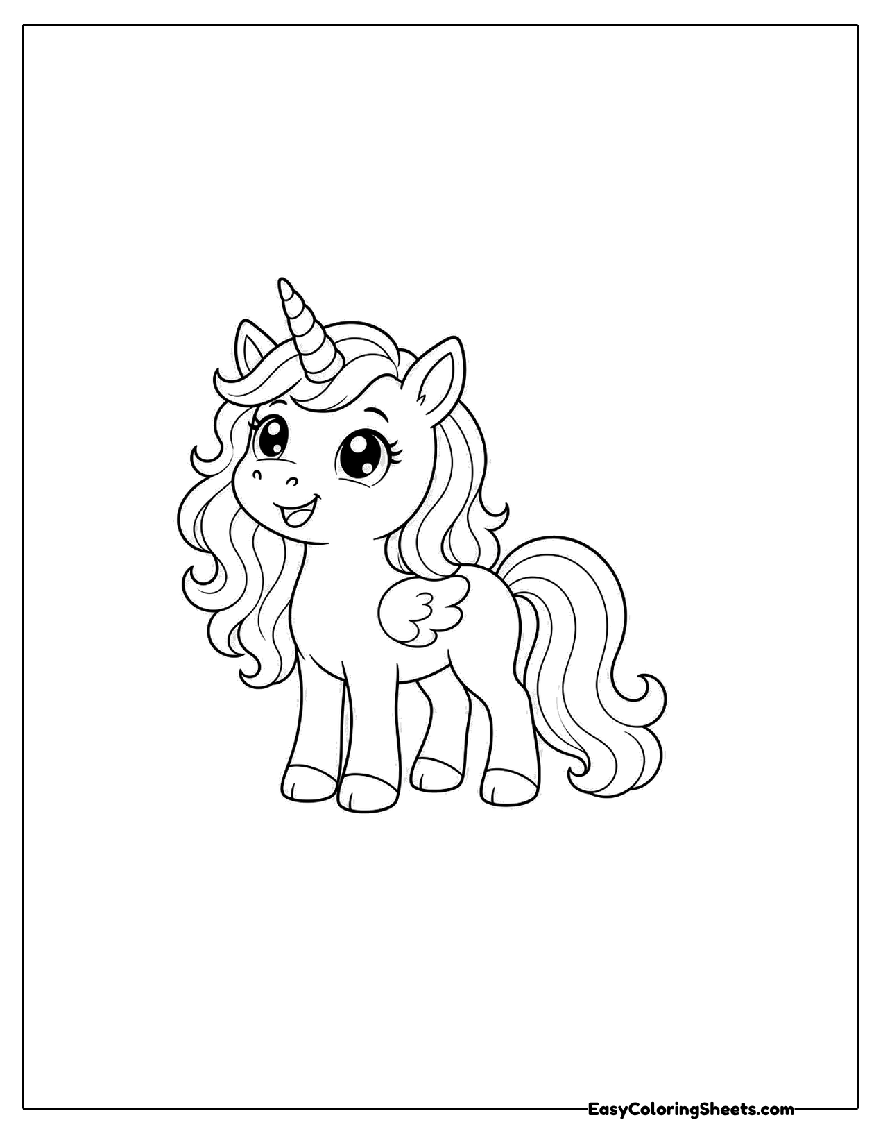 Unicorn with tiny wings and a curly mane