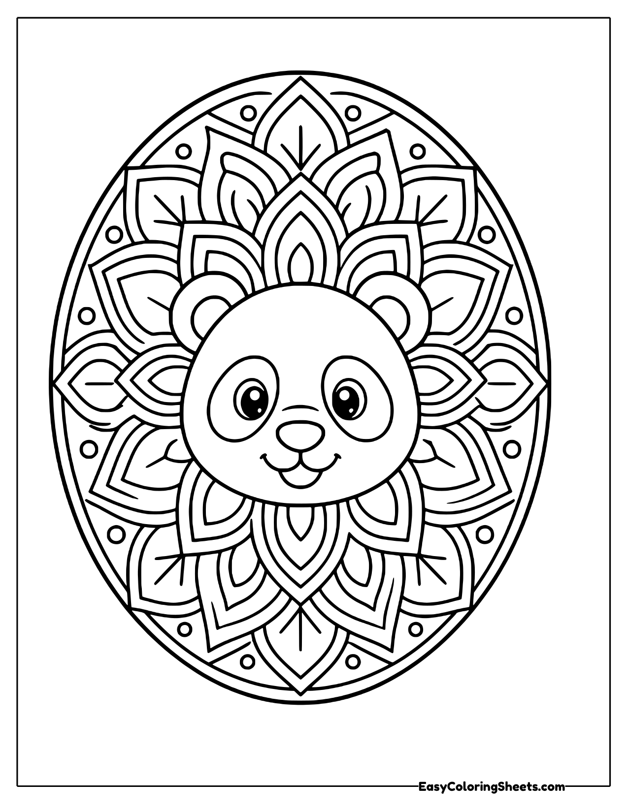 Oval mandala with a panda face