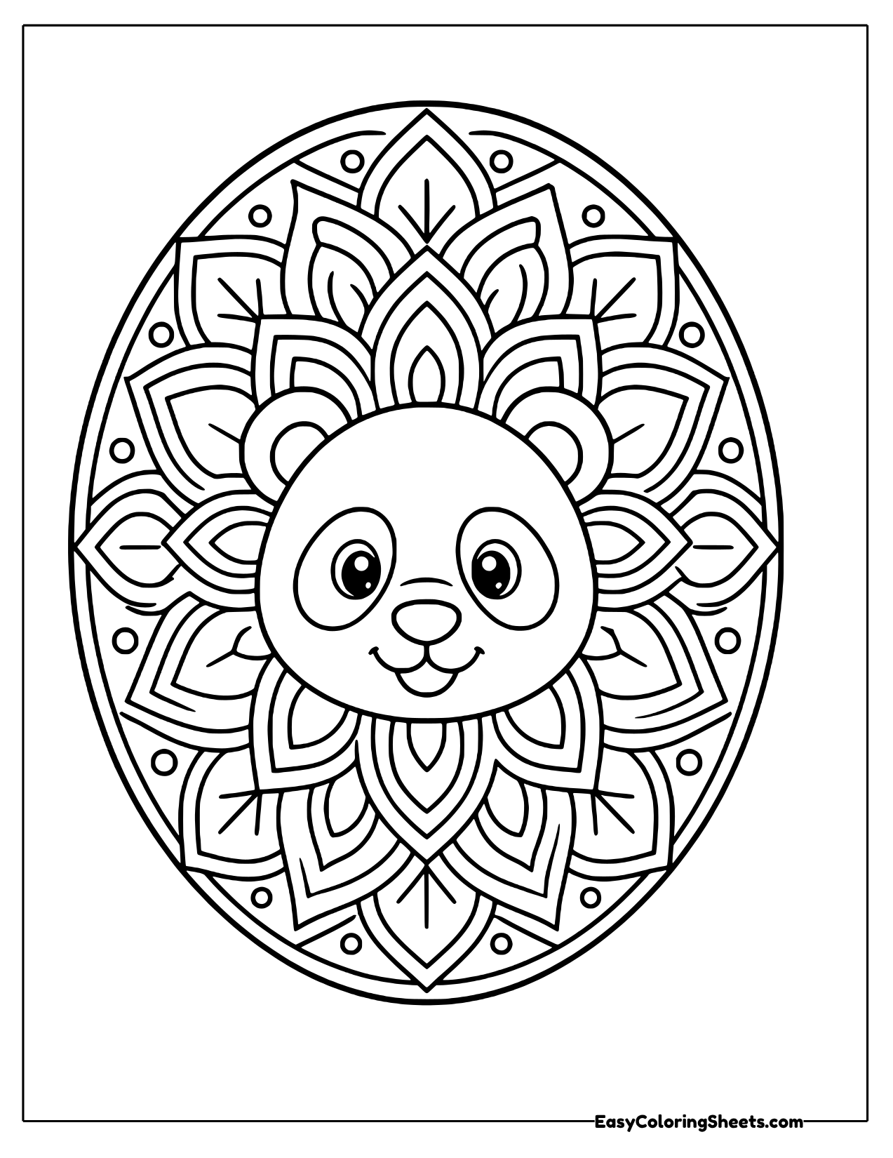 Oval mandala with a panda face