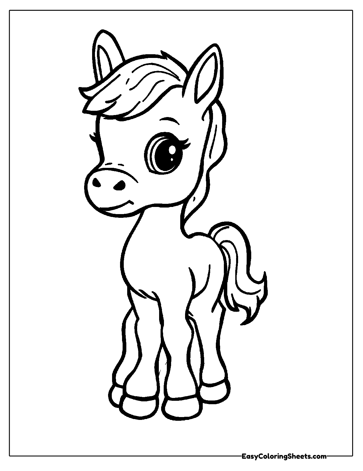Baby horse with big eyes and a thick outline