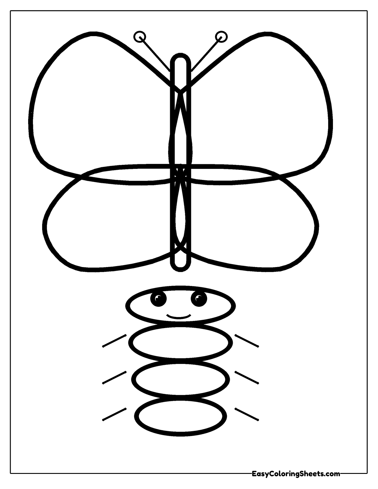 Simple butterfly above a stacked caterpillar