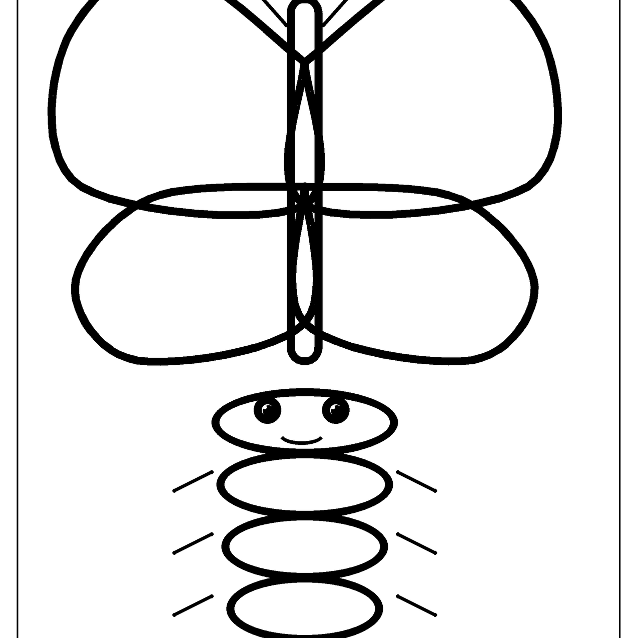 Simple butterfly above a stacked caterpillar