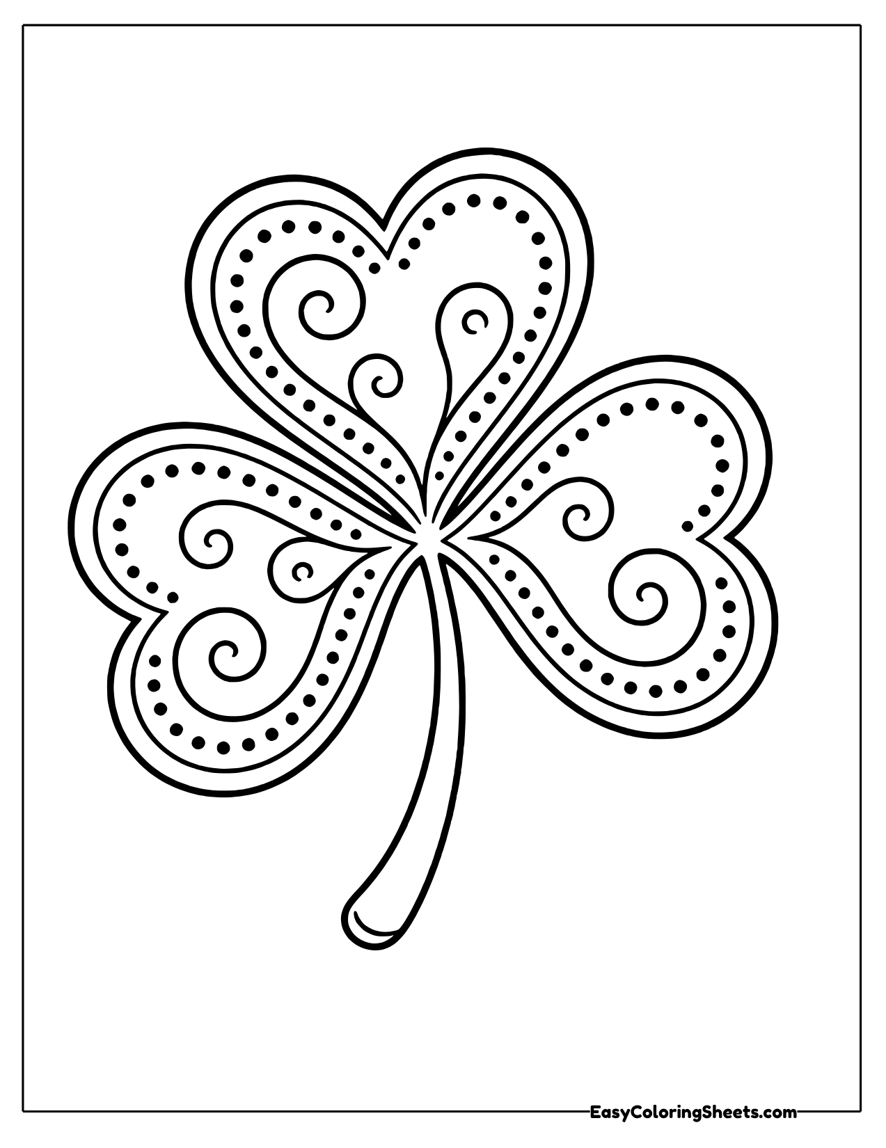 Large decorative shamrock filled with swirls and dotted borders