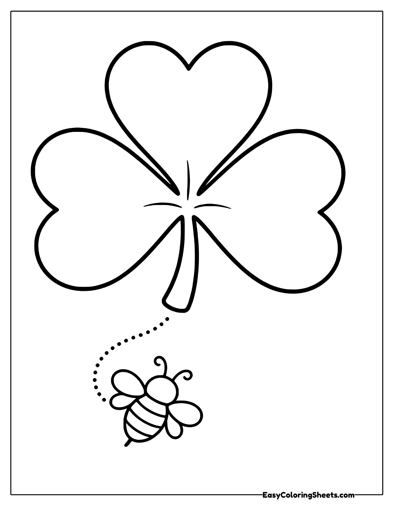Big three-leaf shamrock with a tiny bumblebee buzzing below