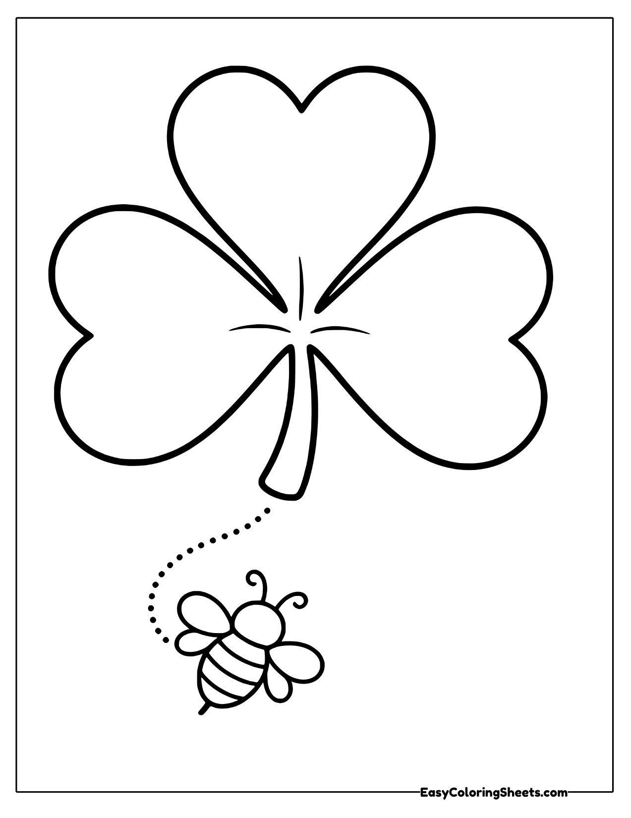 Big three-leaf shamrock with a tiny bumblebee buzzing below