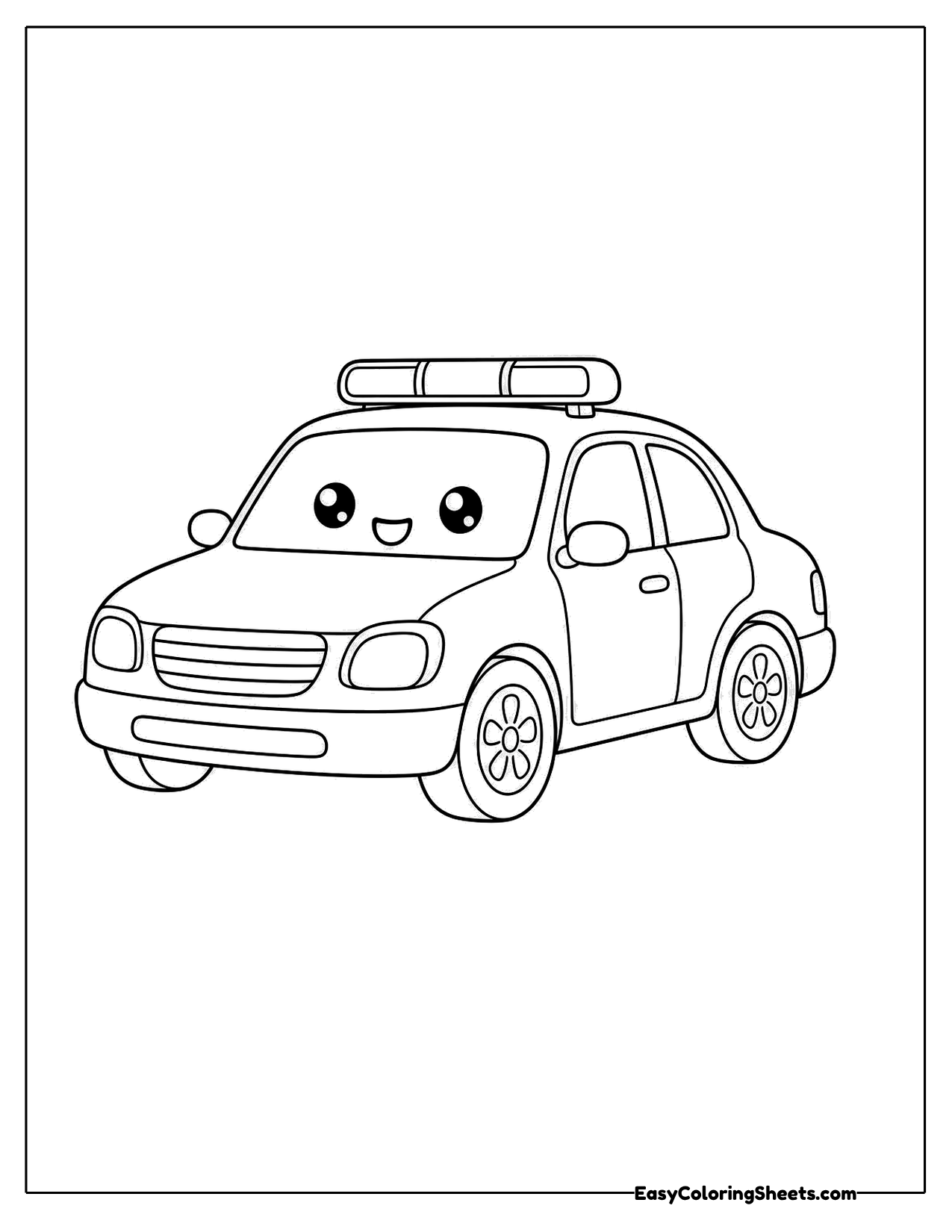 Smiling police car character with lights