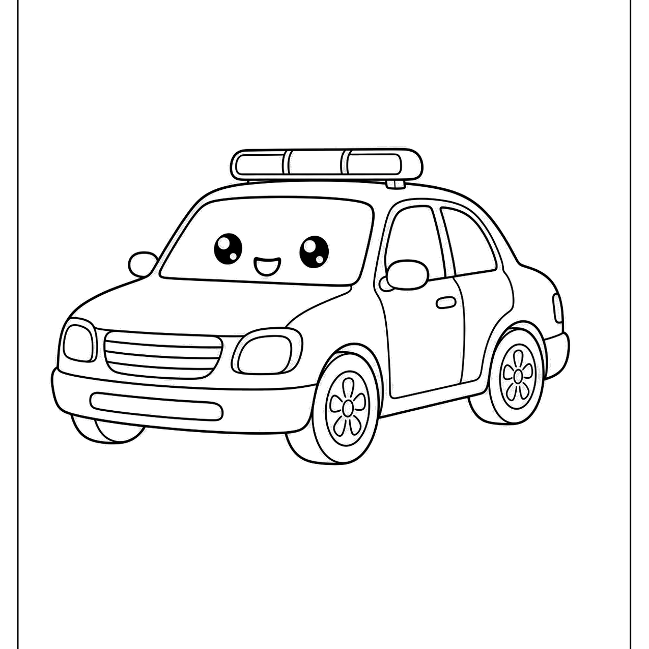 Smiling police car character with lights