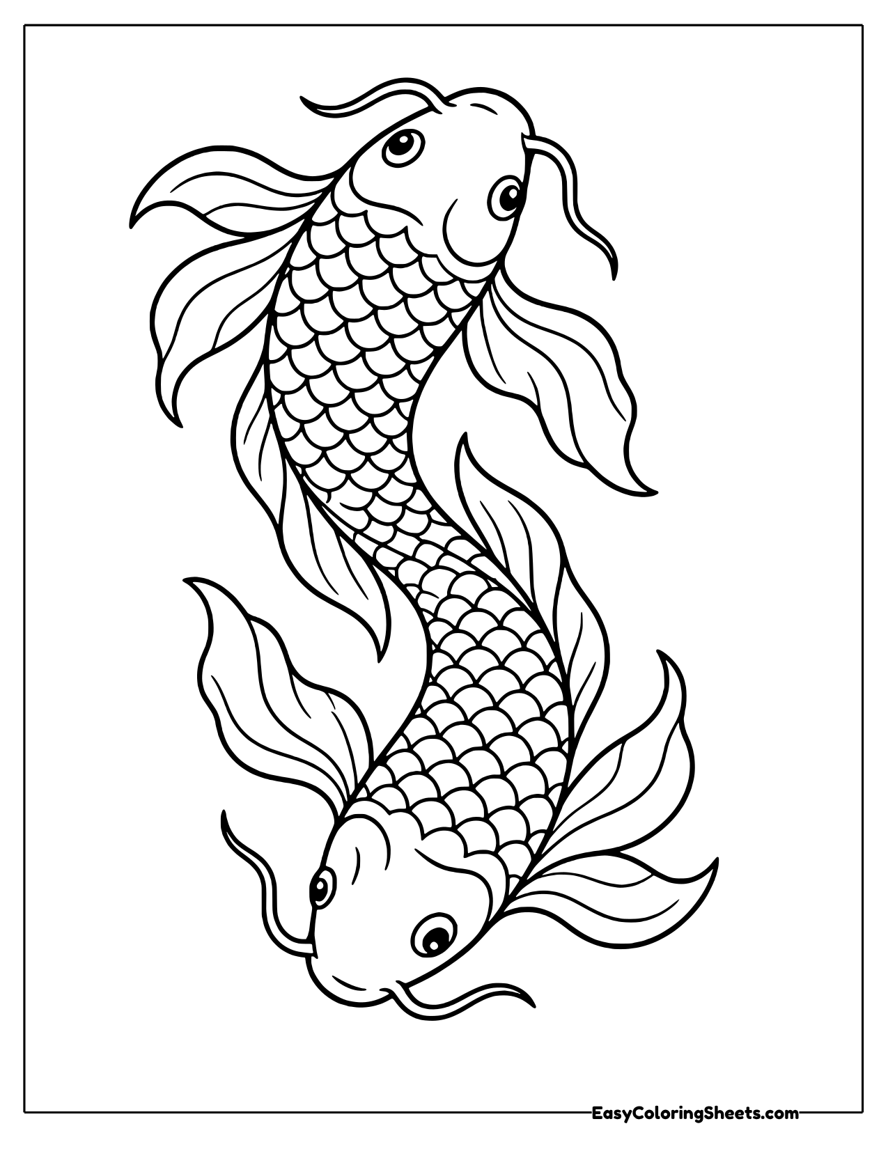 Two koi curving in an S shape