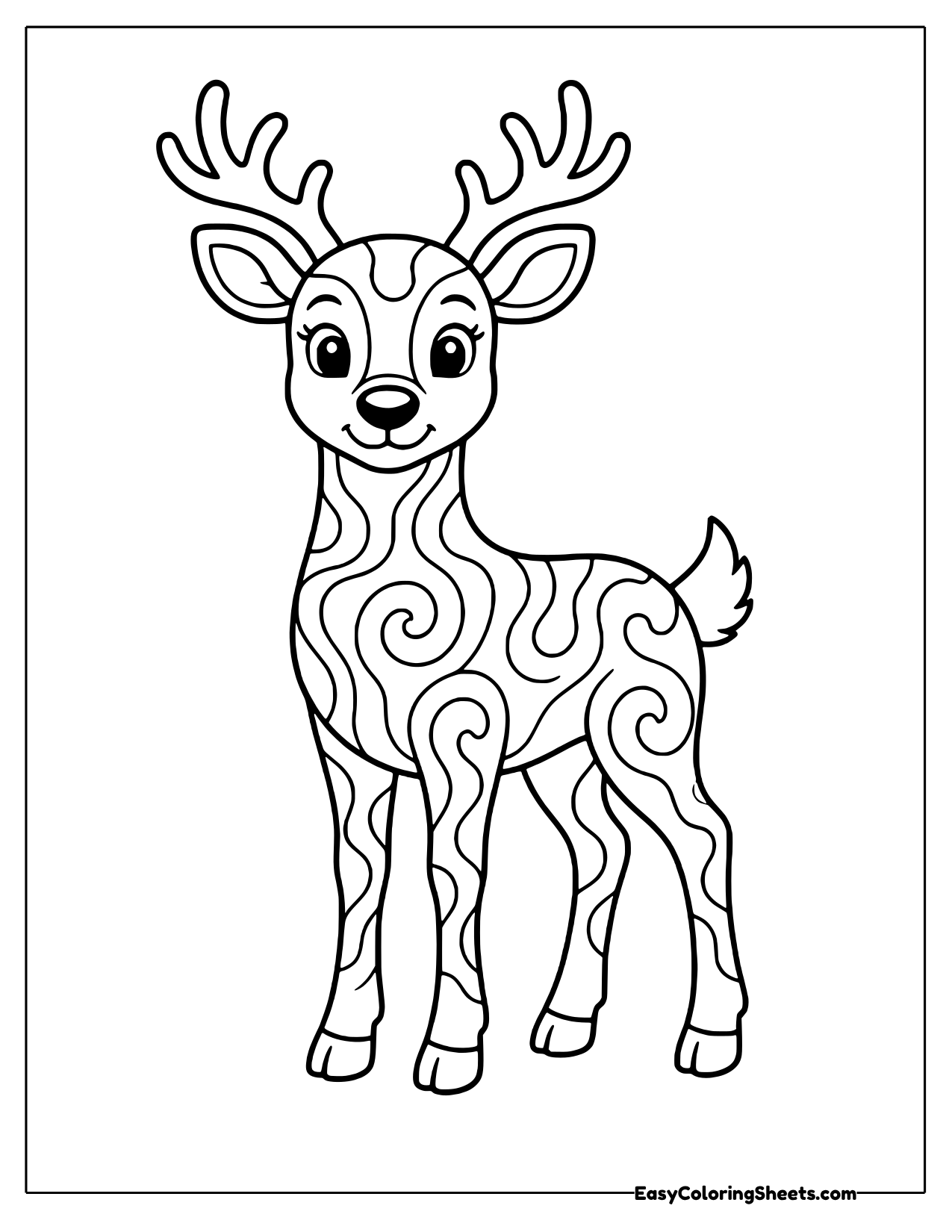 Young antlered deer filled with groovy swirl patterns