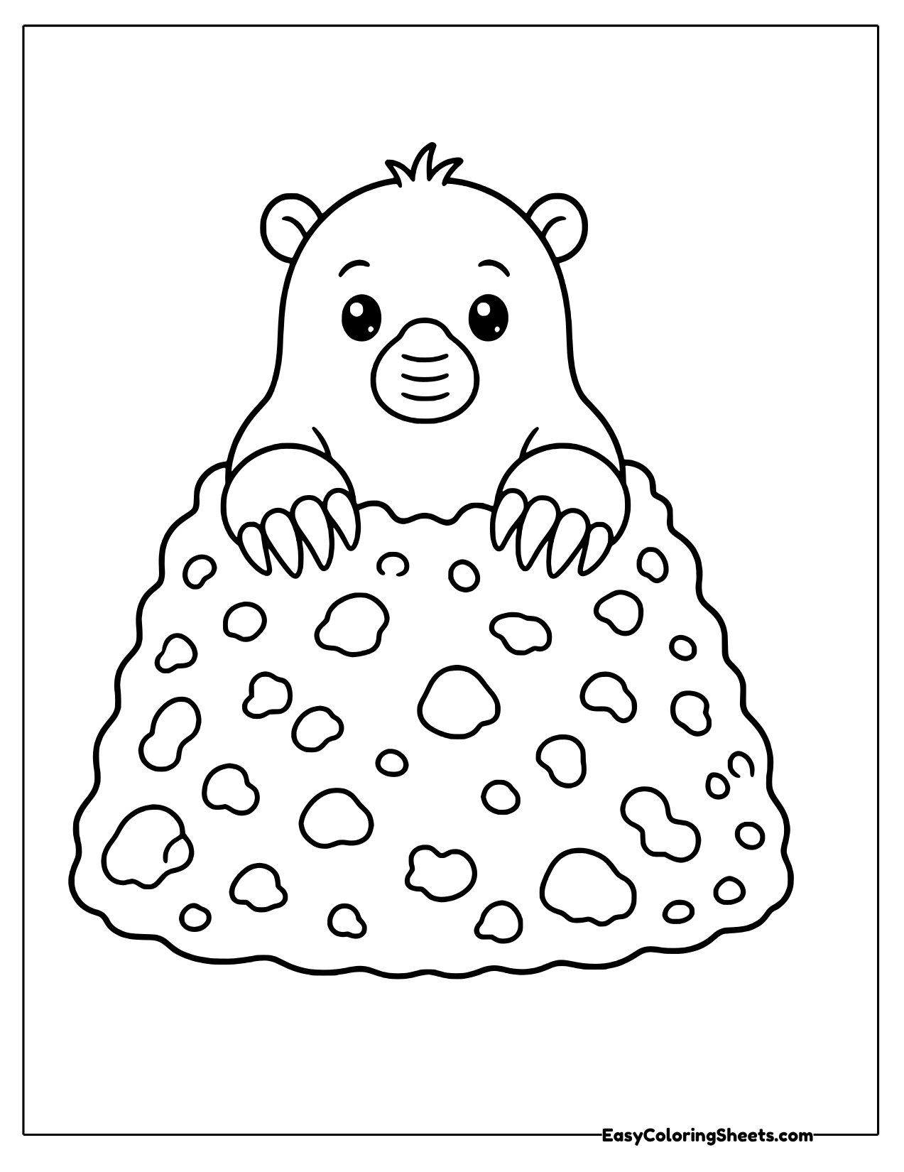 Mole popping out of a big pebbly mound