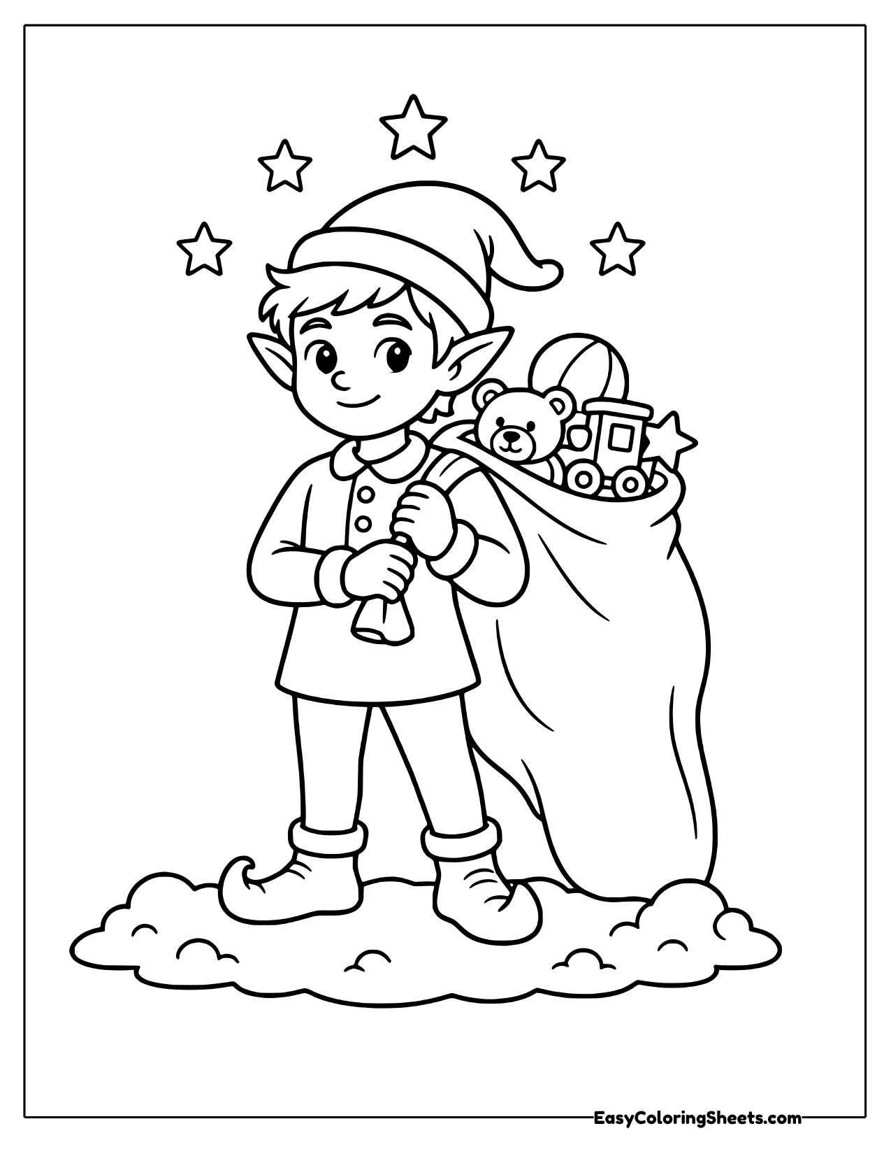 Elf carrying a big sack of toys
