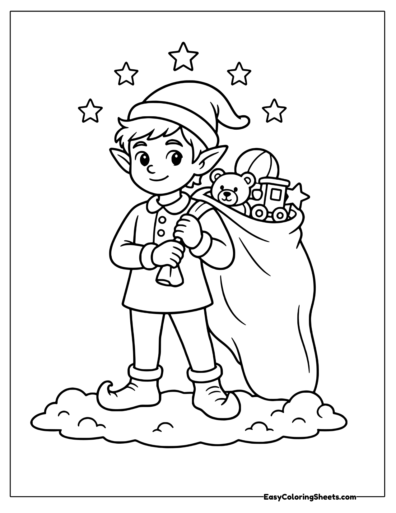 Elf carrying a big sack of toys