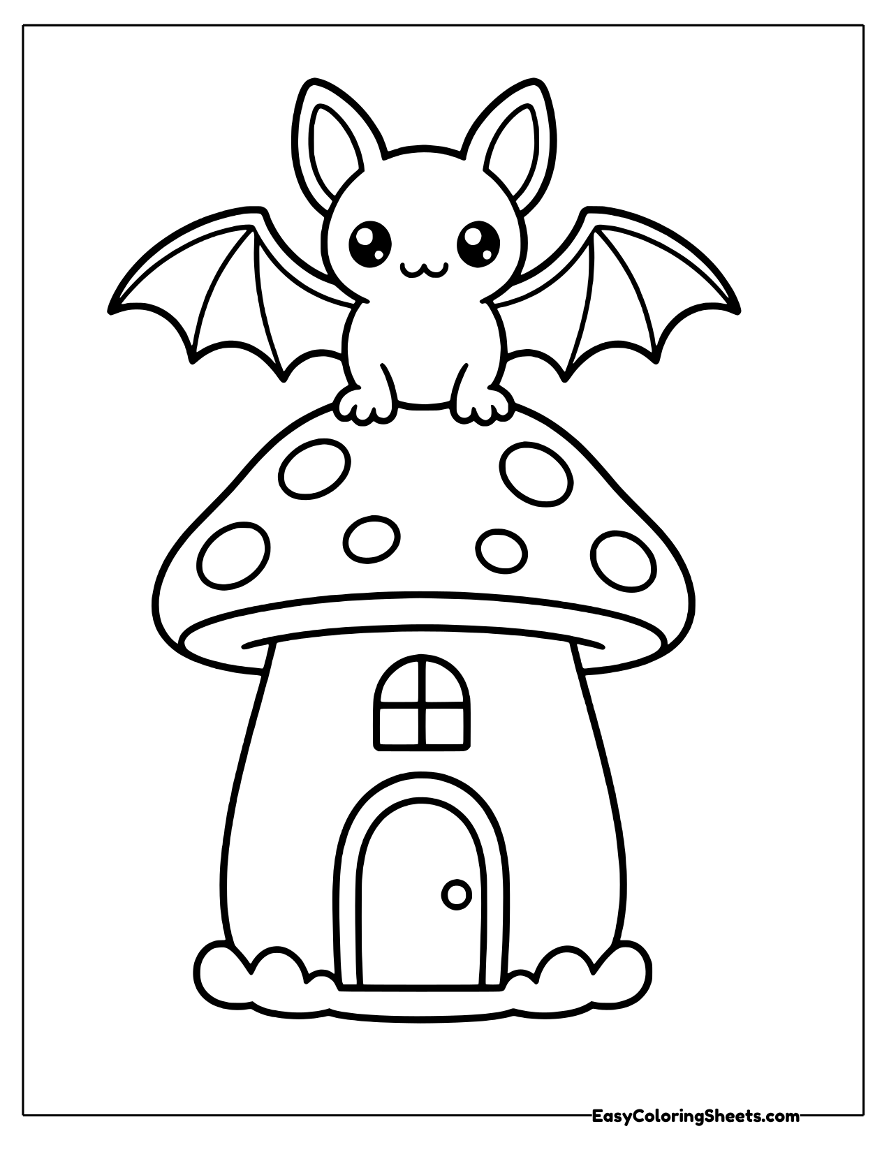 Bat perched on a mushroom house
