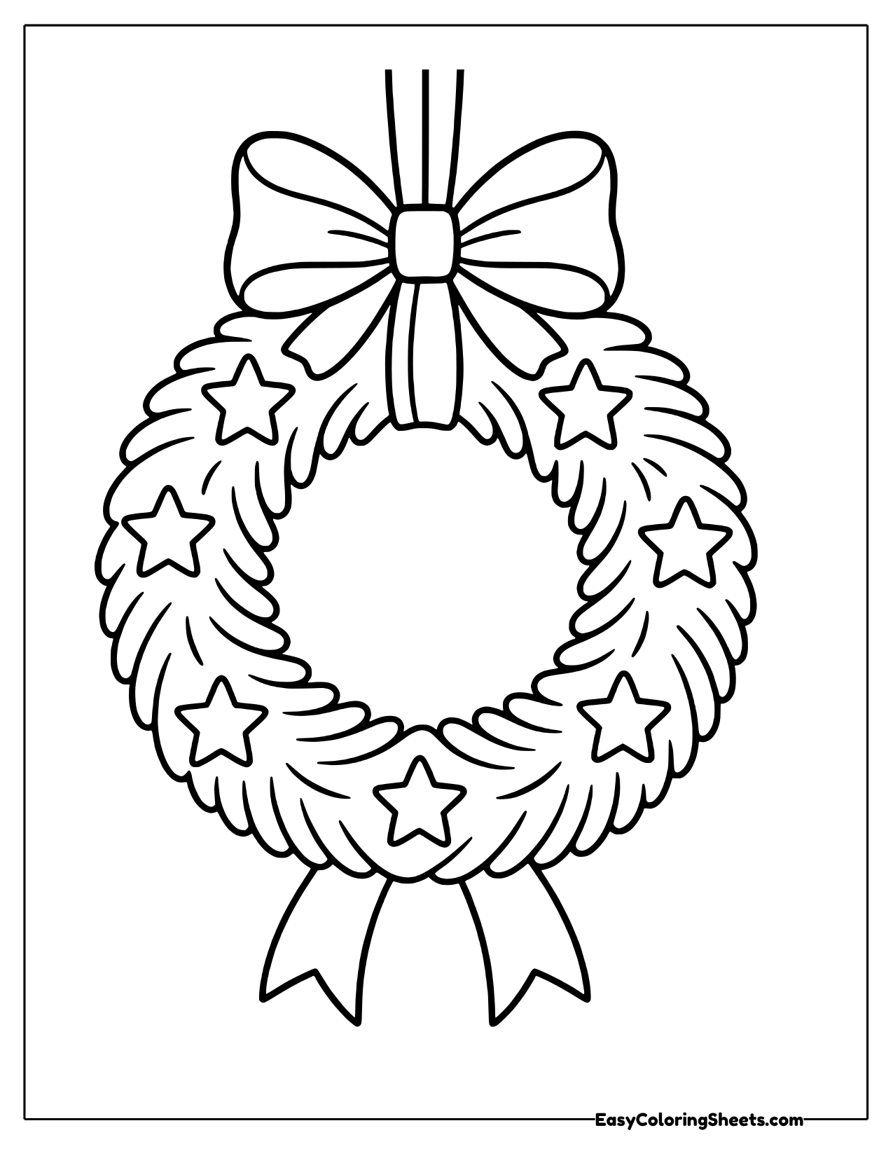 Wreath decorated with stars hanging from a bow