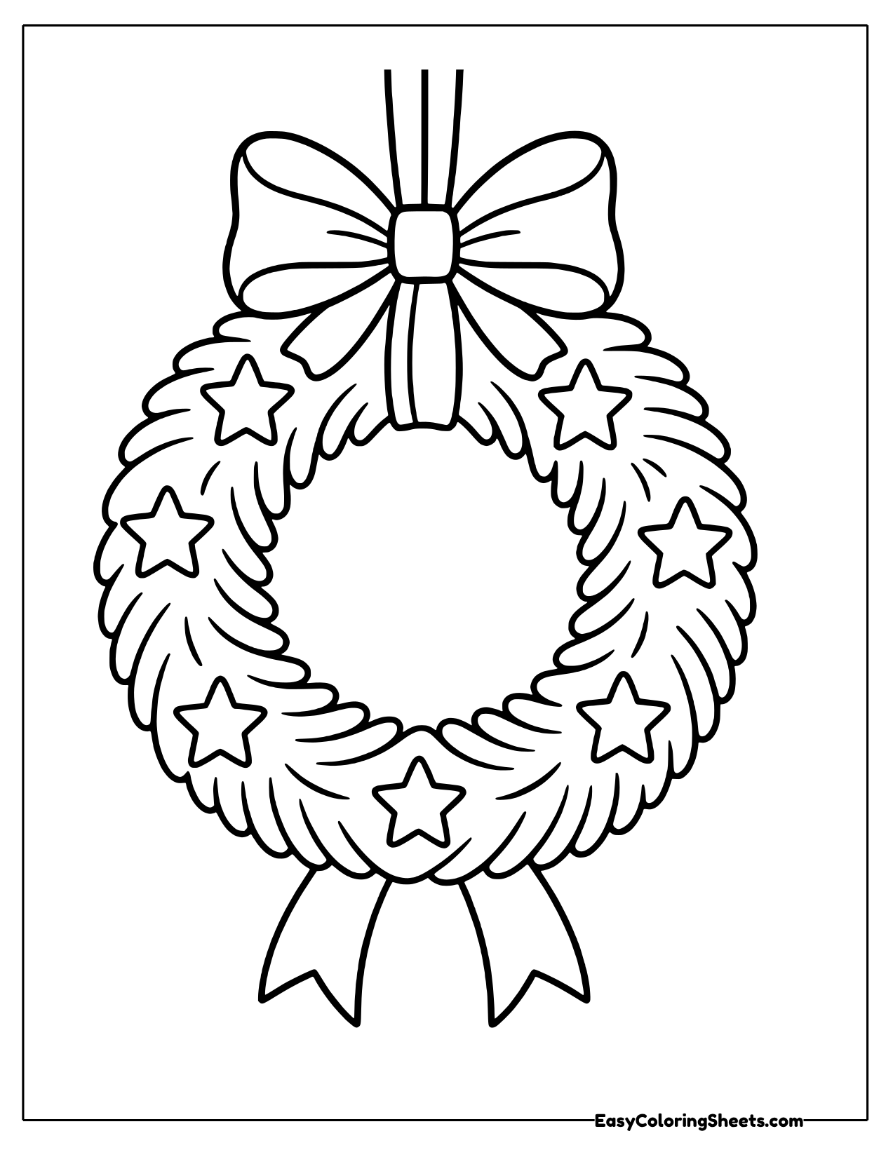 Wreath decorated with stars hanging from a bow