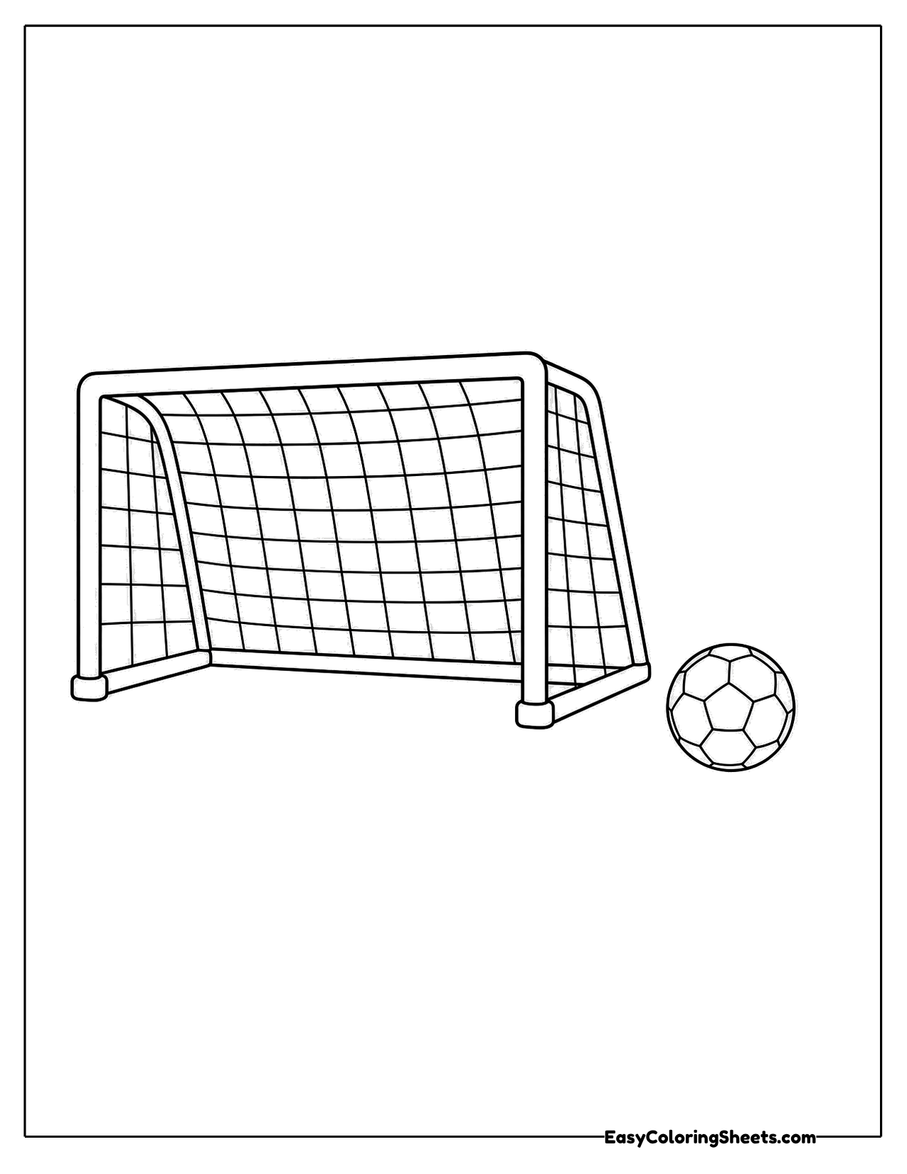 Soccer goal with a net and a ball nearby