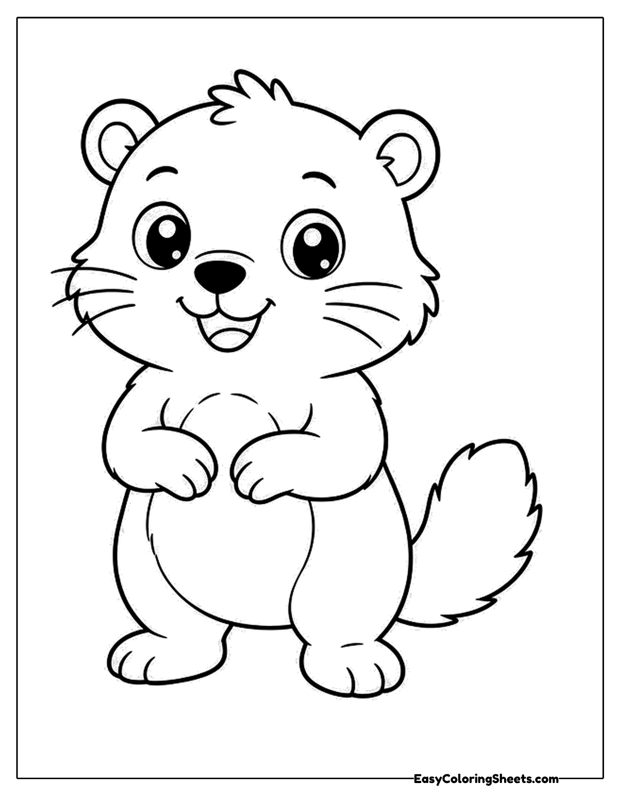 Cartoon groundhog standing with a fluffy tail