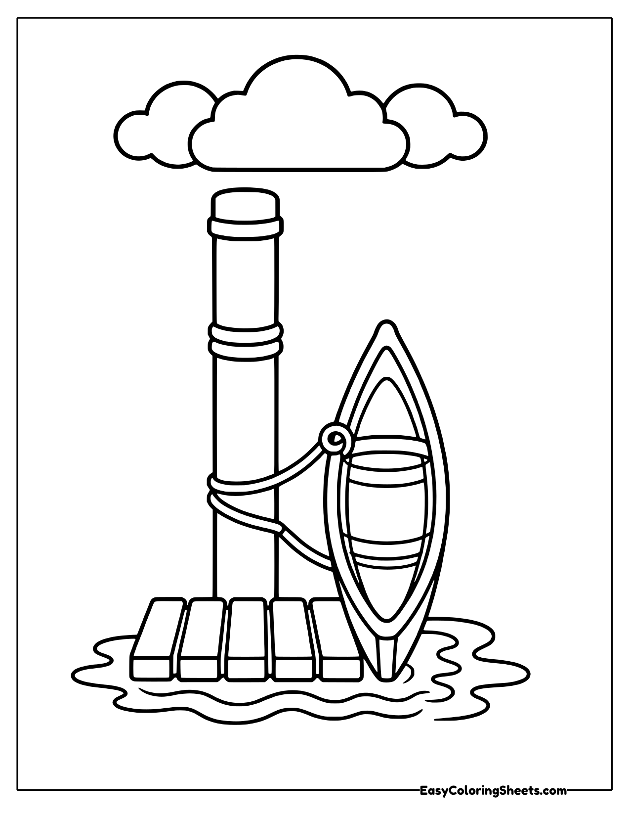 Canoe leaning on a dock post