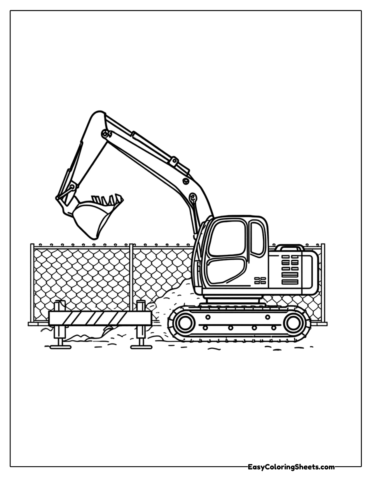 Excavator beside a construction fence