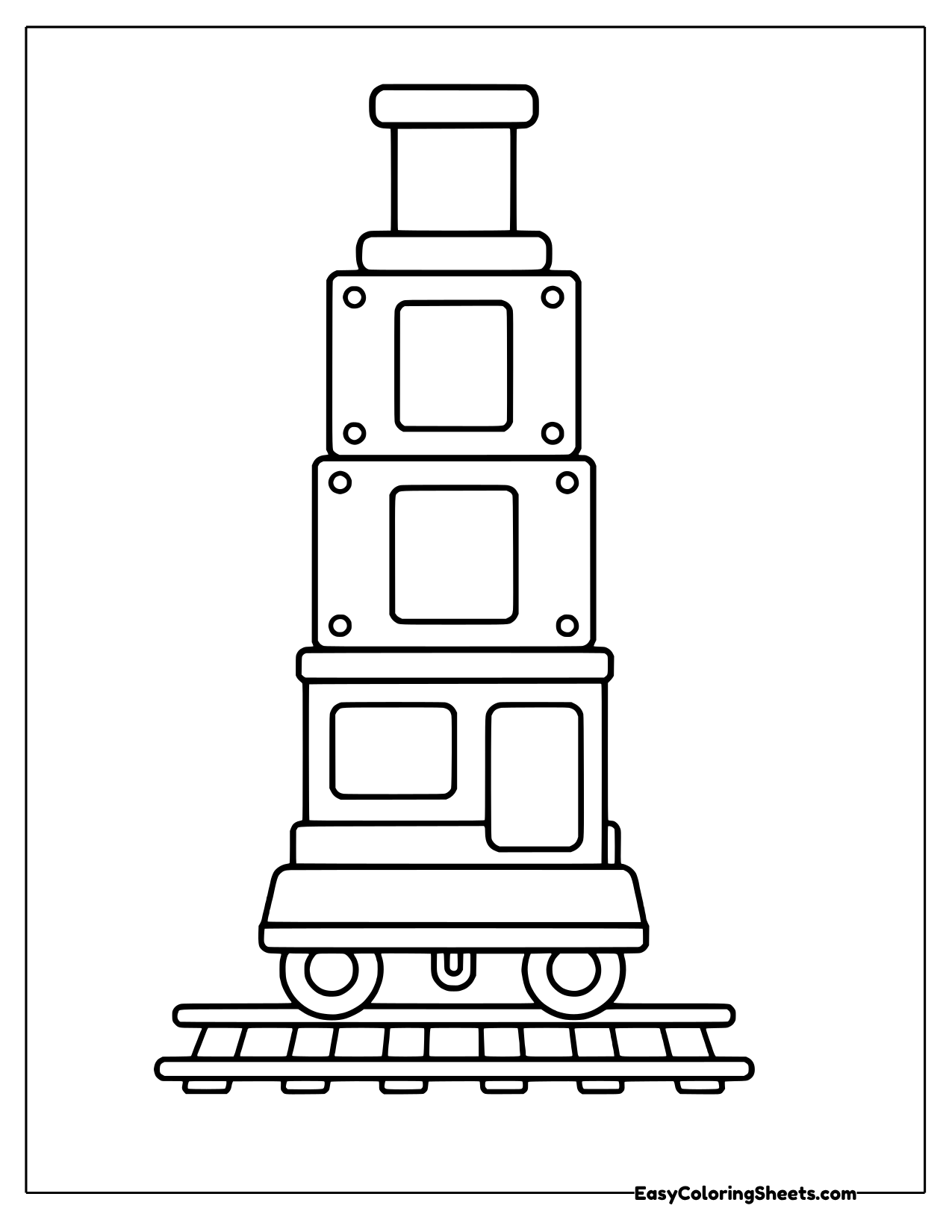 Wooden toy train stacked tall like building blocks