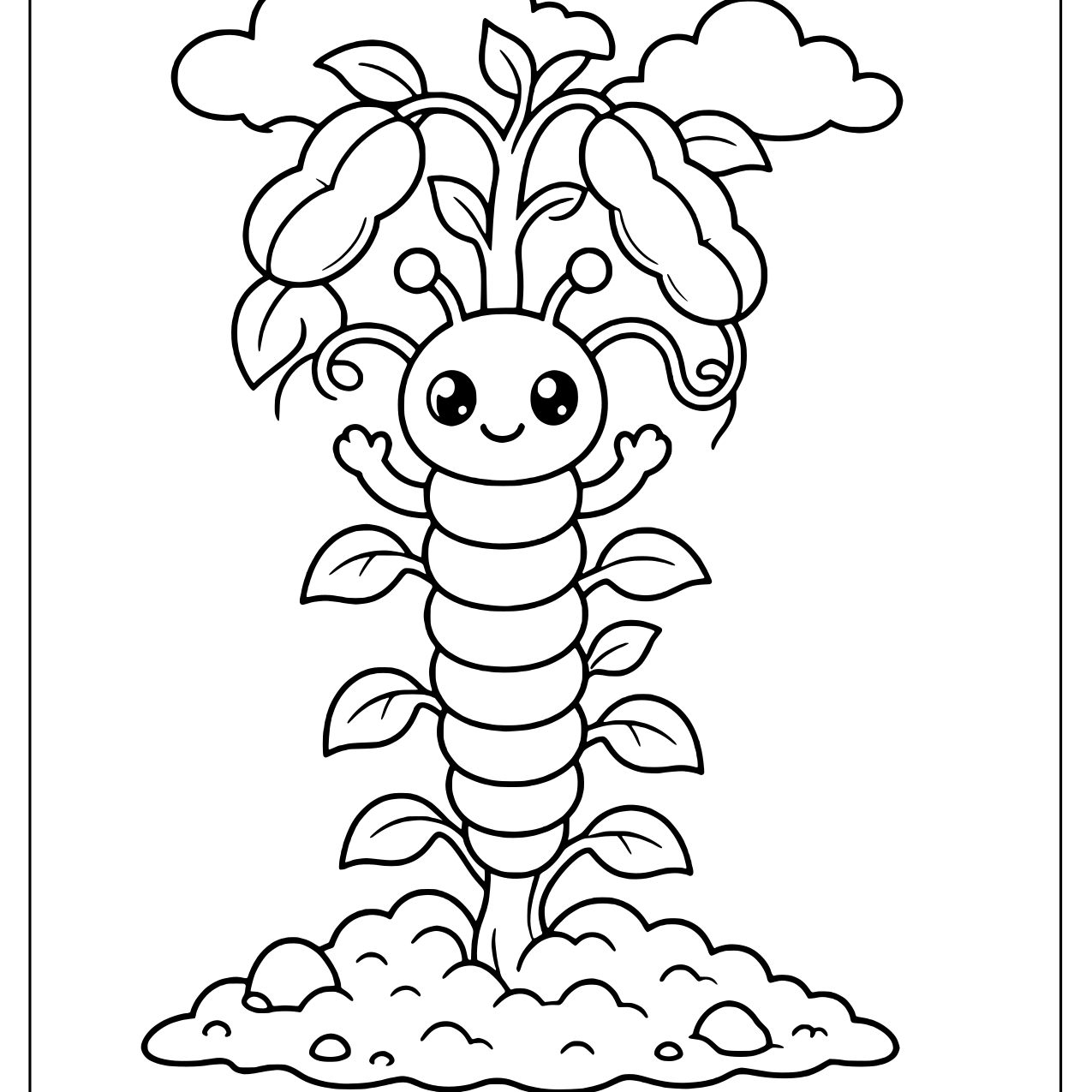 Caterpillar climbing a beanstalk