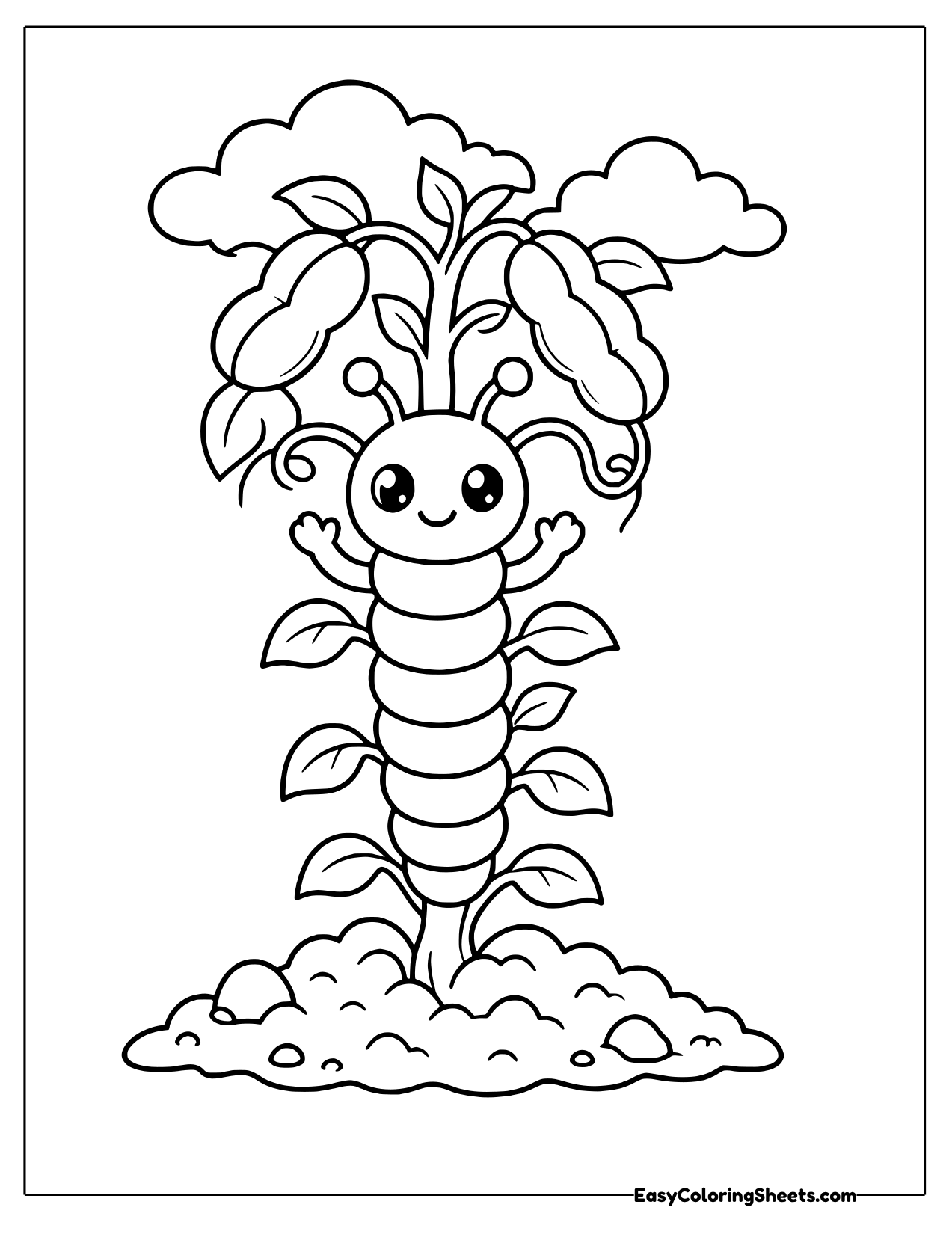 Caterpillar climbing a beanstalk