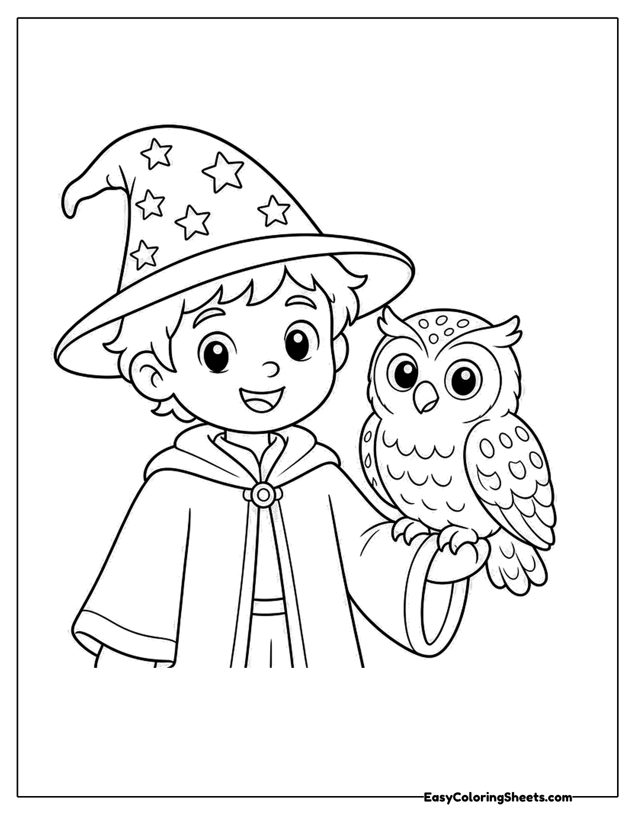 Young wizard with an owl on his shoulder