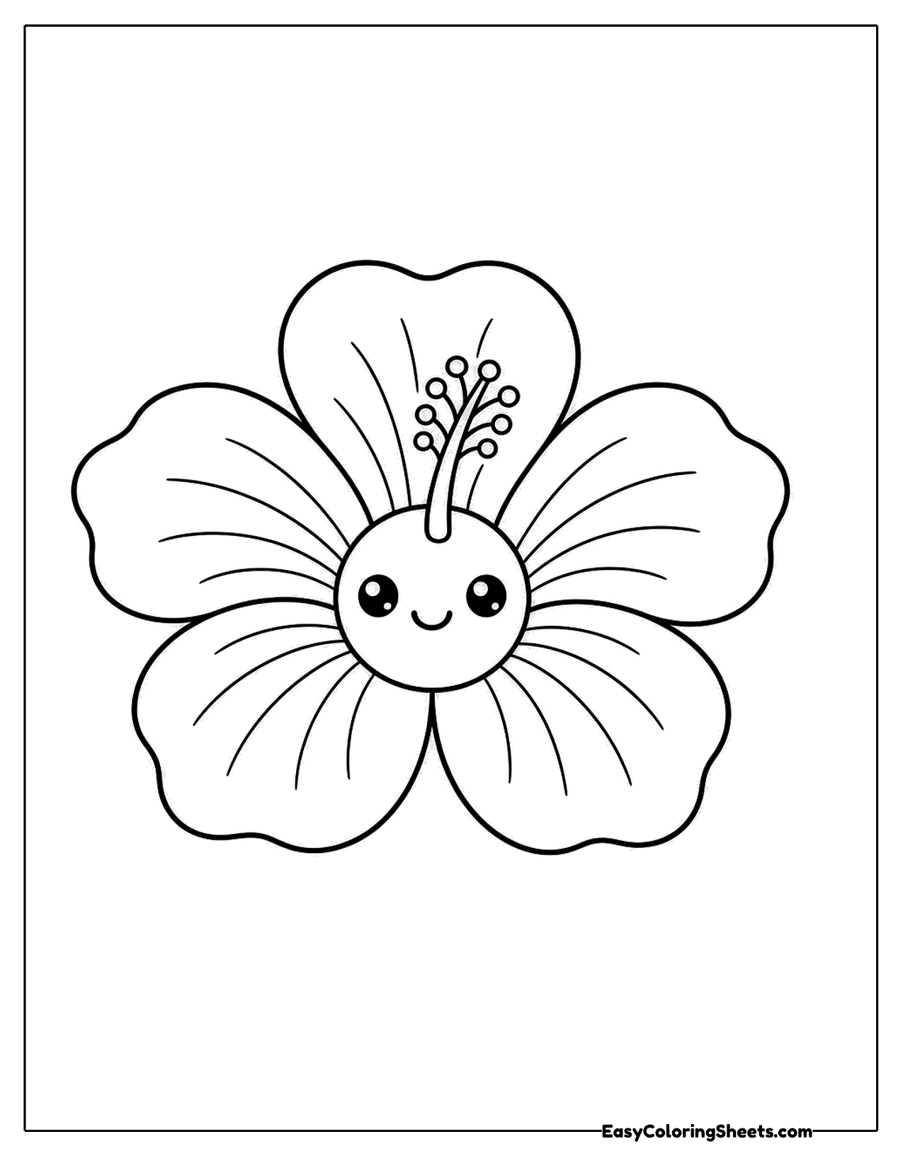 Smiling hibiscus flower with five round petals