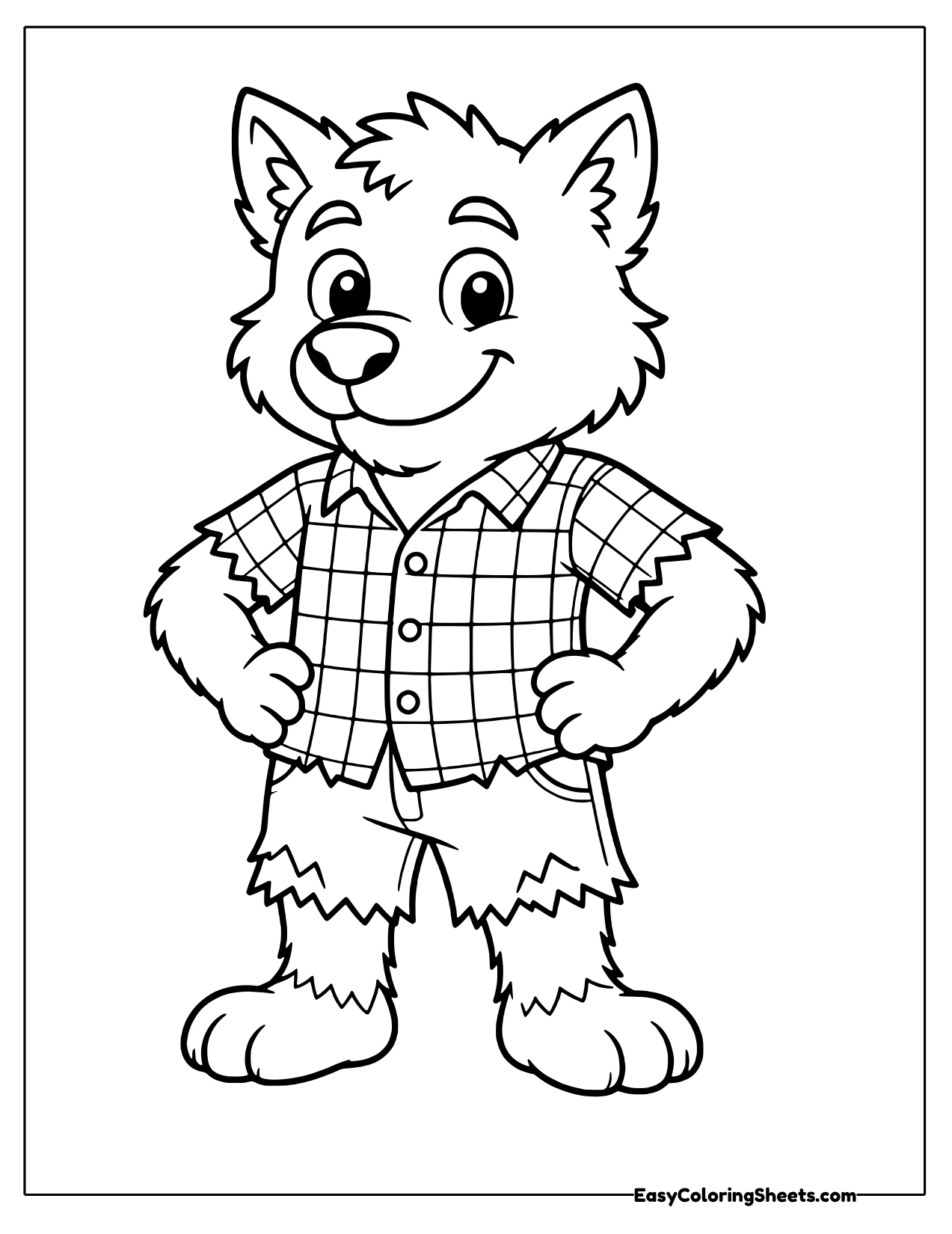 Werewolf in a plaid shirt with hands on hips