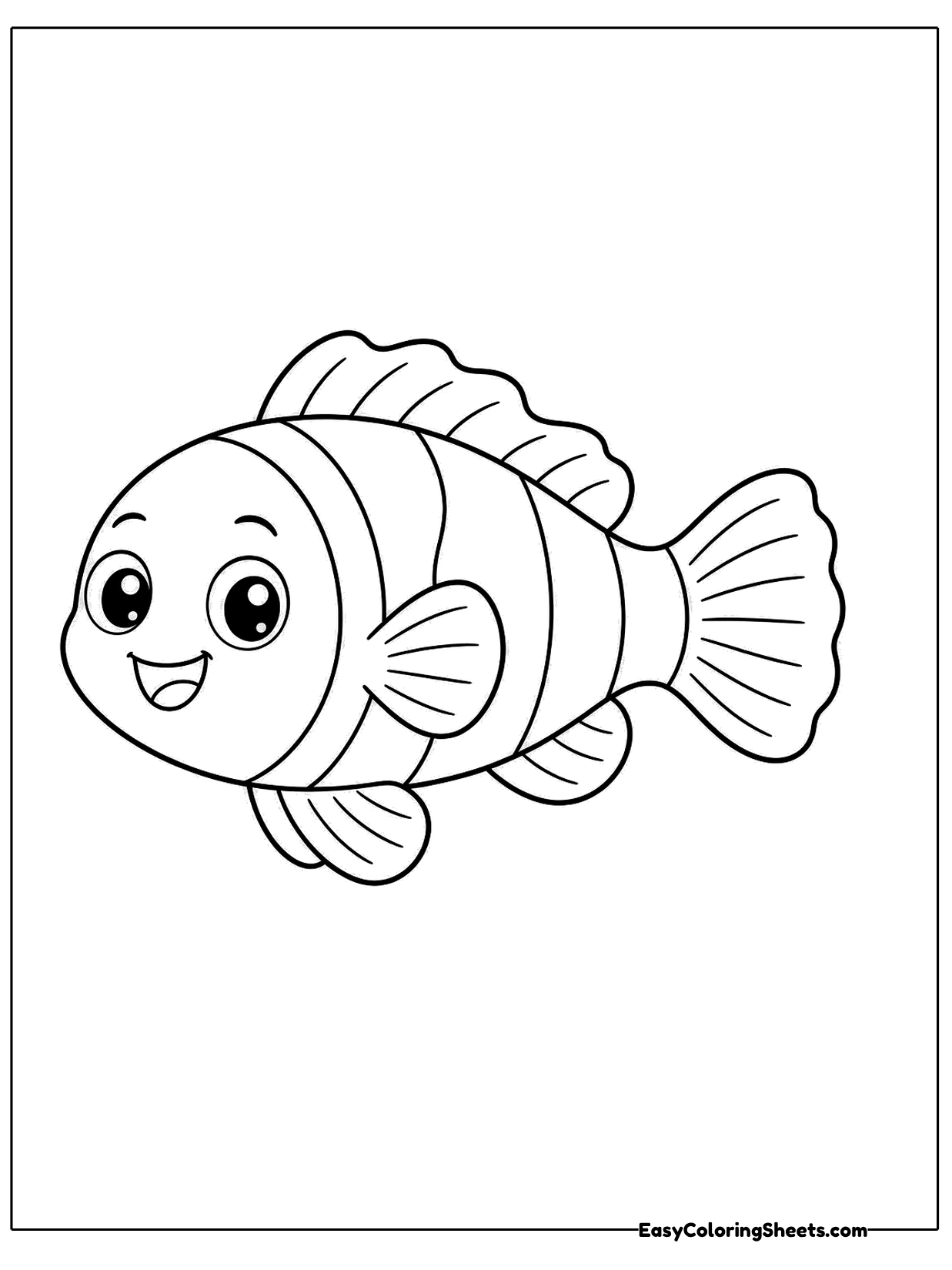 This cheerful little reef fish has three white bands, frilly fins and a sweet grin.