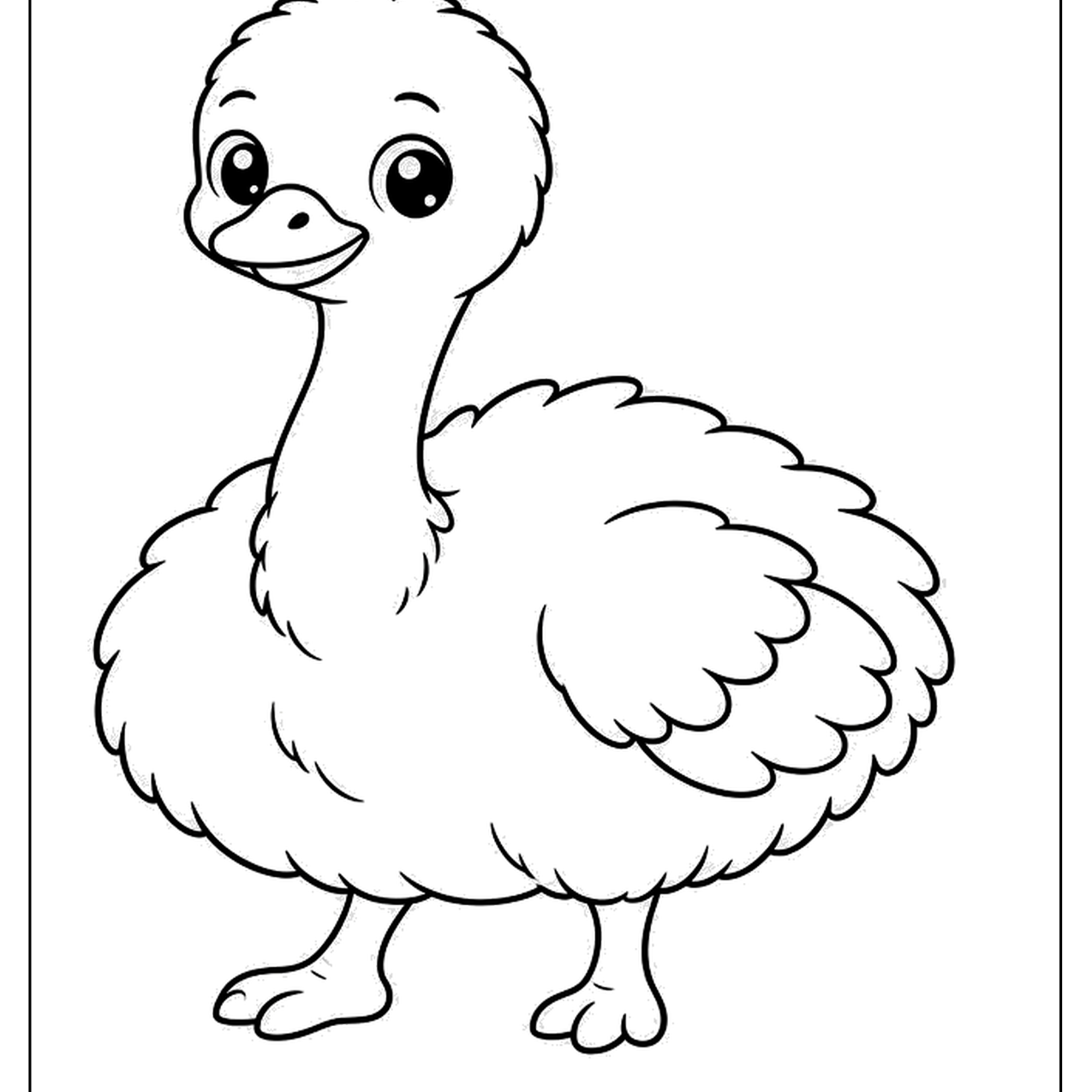Fluffy baby ostrich chick standing